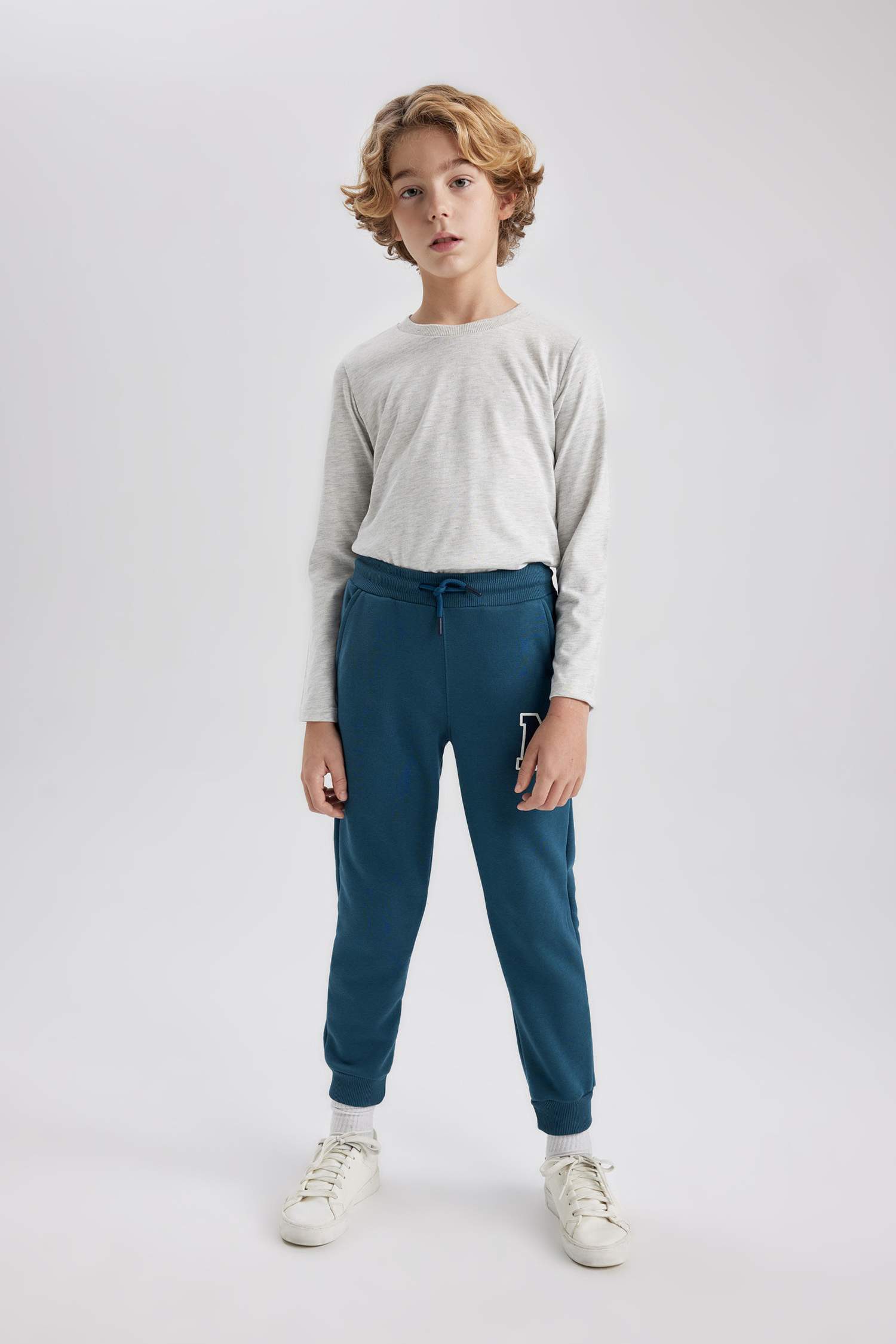 Erkek Çocuk Bisiklet Yaka Basic Düz Uzun Kollu Tişört