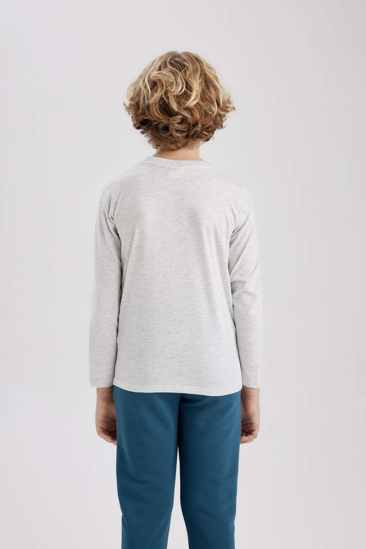 Erkek Çocuk Bisiklet Yaka Basic Düz Uzun Kollu Tişört