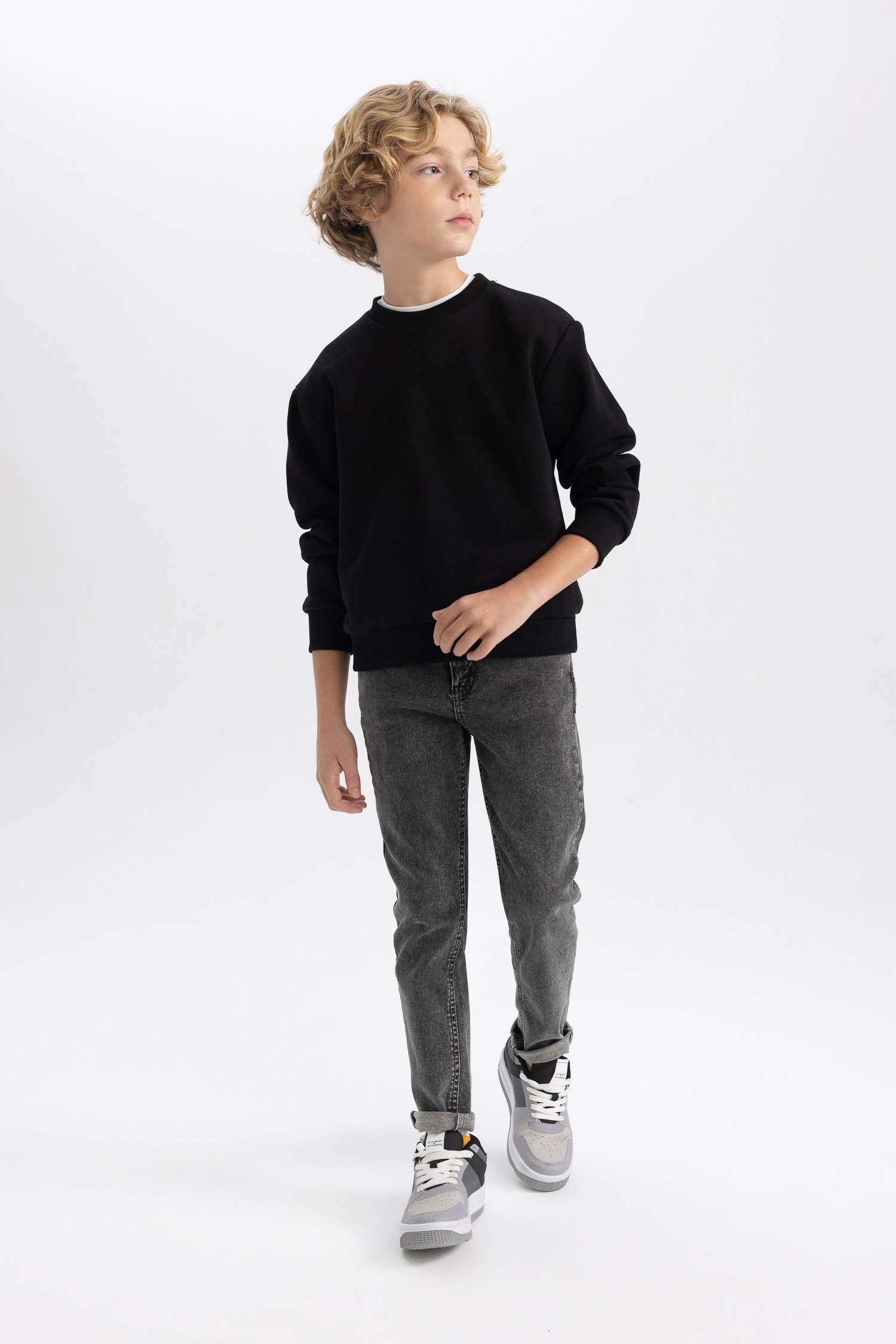 Erkek Çocuk Bisiklet Yaka Basic Düz Sweatshirt