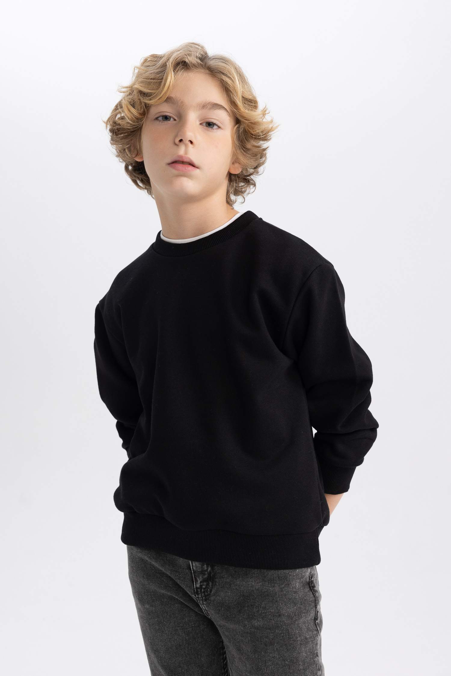 Erkek Çocuk Bisiklet Yaka Basic Düz Sweatshirt