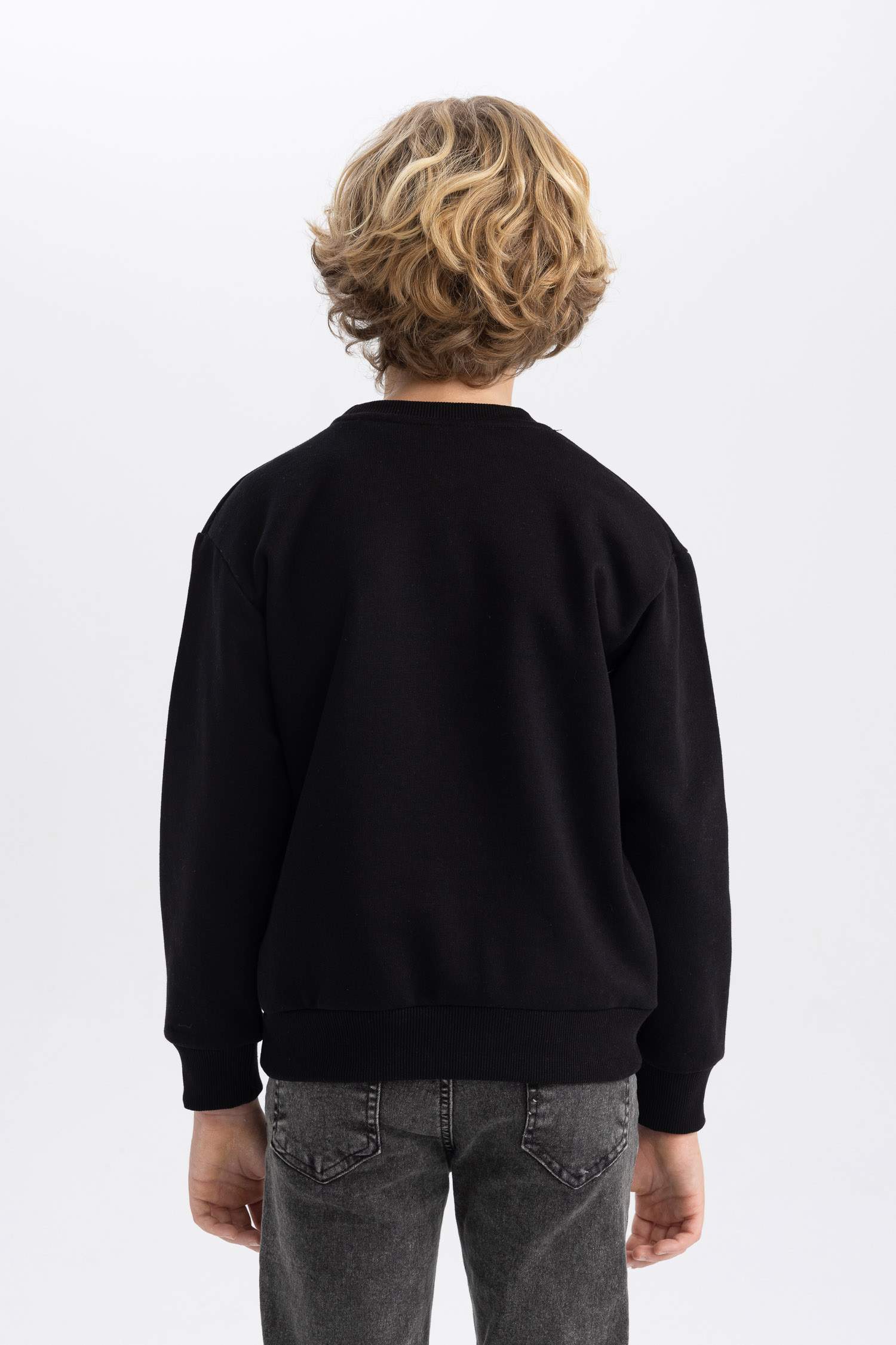 Erkek Çocuk Bisiklet Yaka Basic Düz Sweatshirt