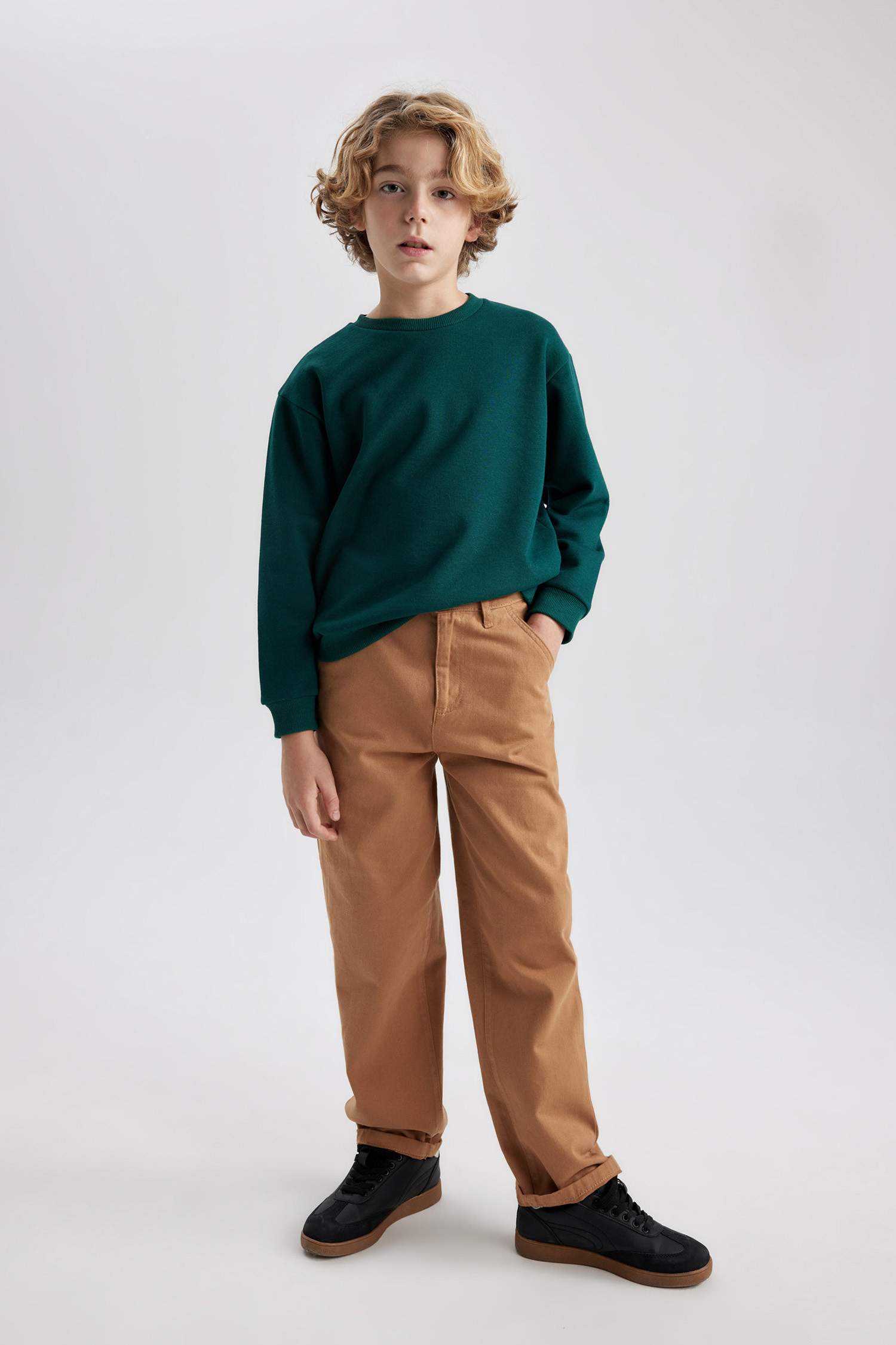 Erkek Çocuk Bisiklet Yaka Basic Düz Sweatshirt