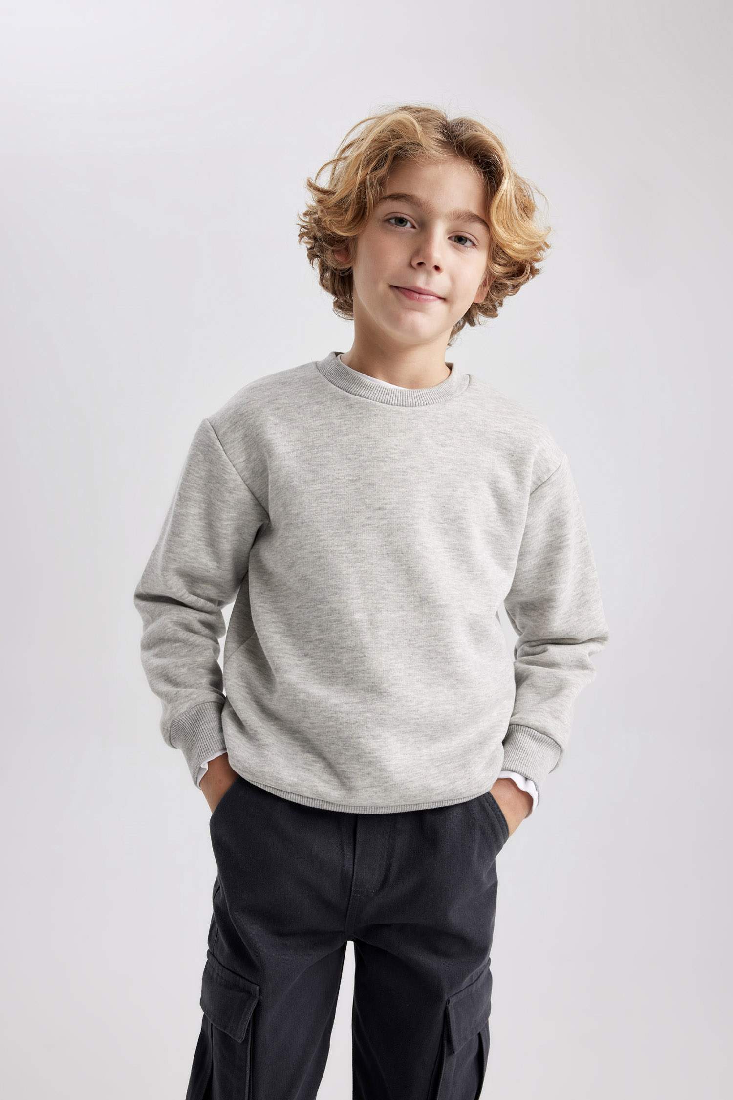 Erkek Çocuk Bisiklet Yaka Basic Düz Sweatshirt