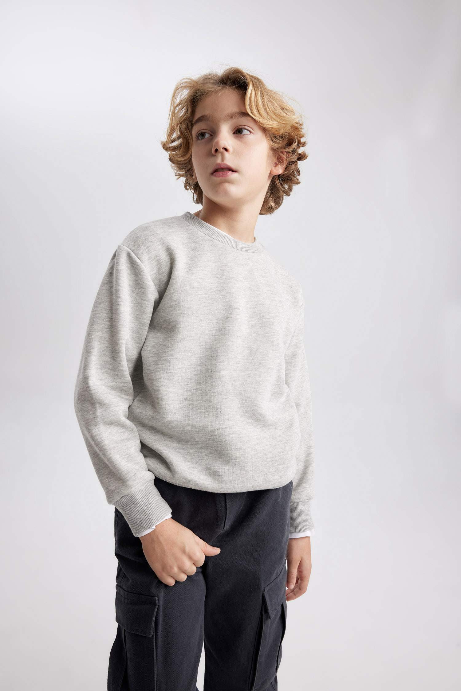 Erkek Çocuk Bisiklet Yaka Basic Düz Sweatshirt