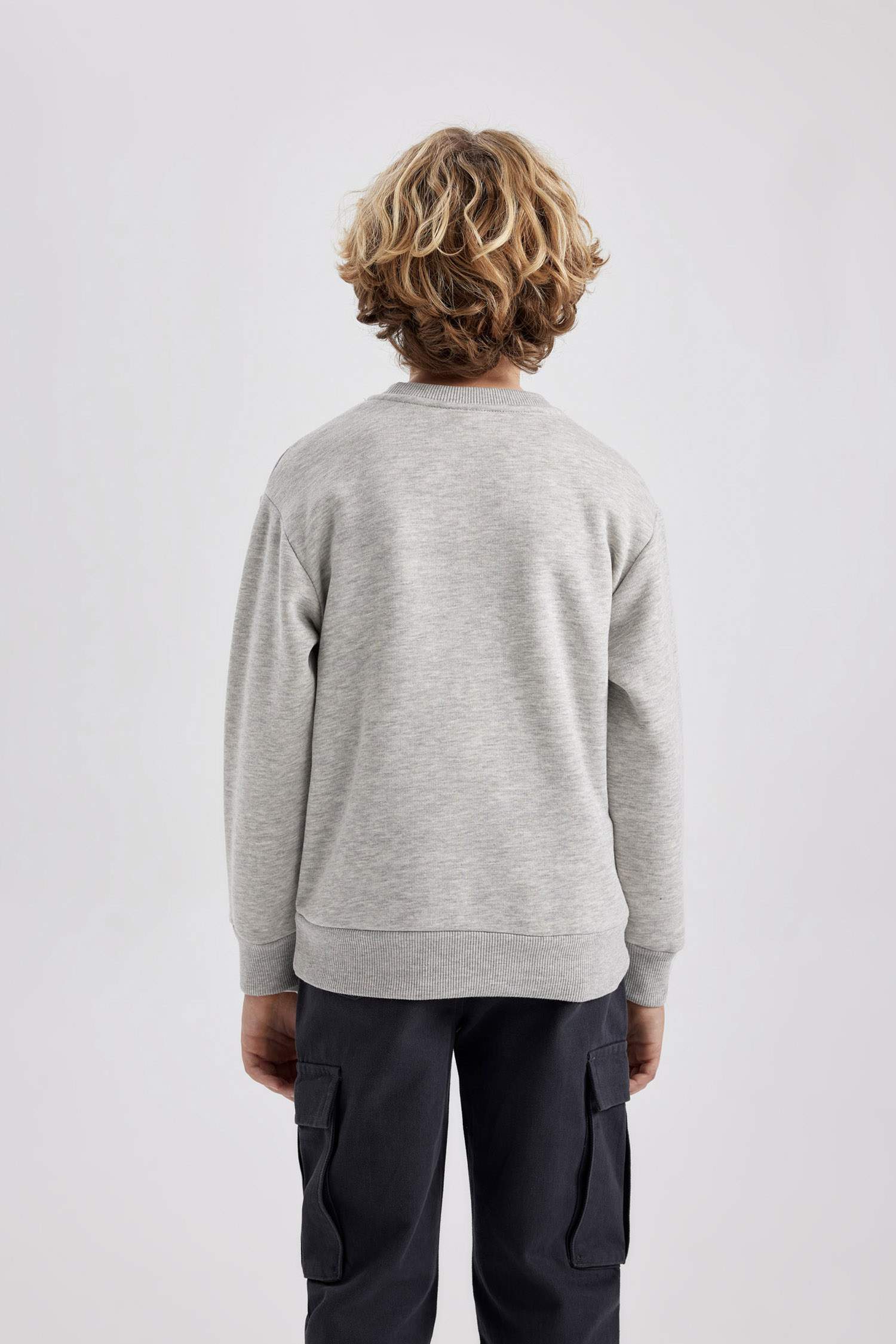 Erkek Çocuk Bisiklet Yaka Basic Düz Sweatshirt