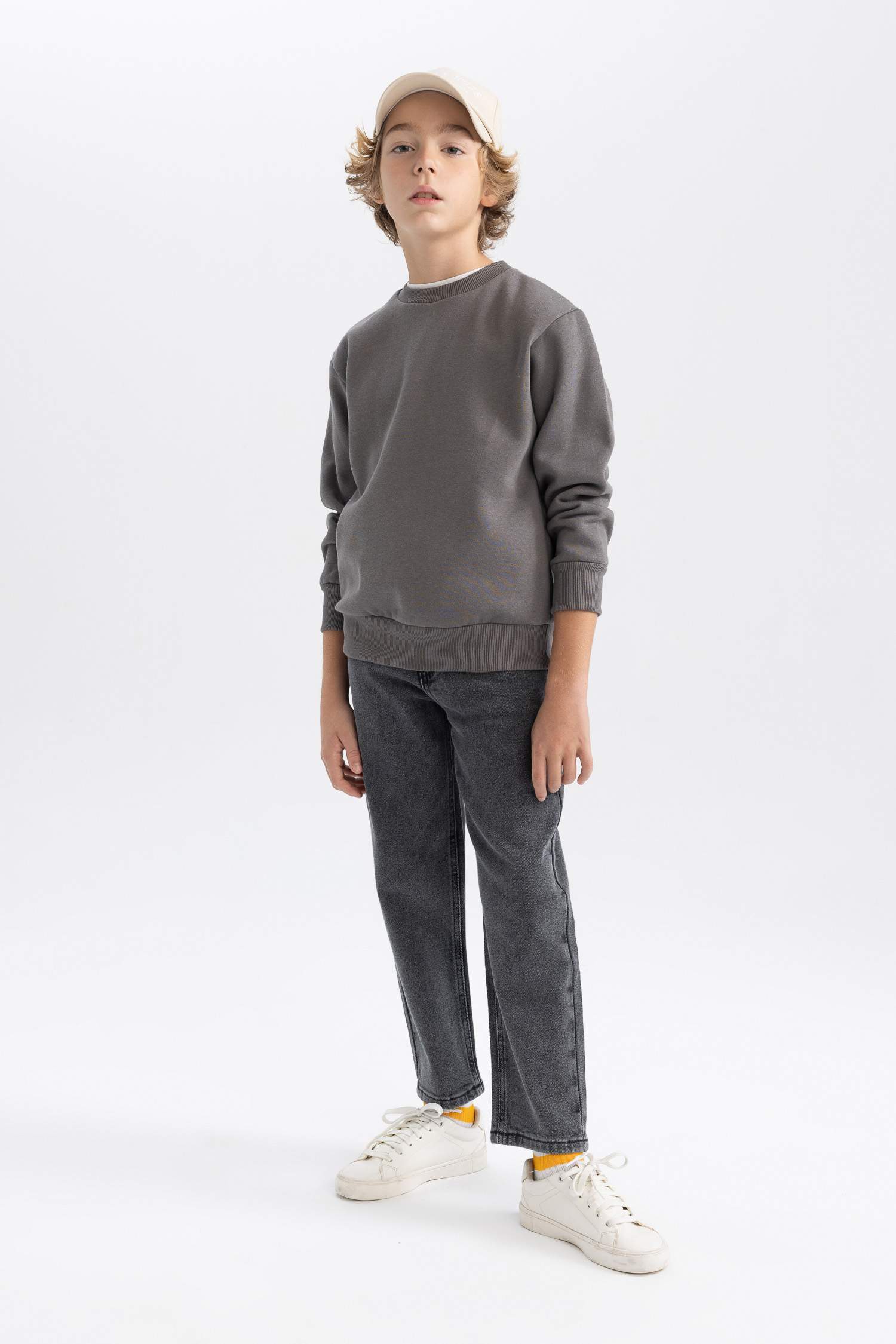 Erkek Çocuk Bisiklet Yaka Basic Düz Sweatshirt