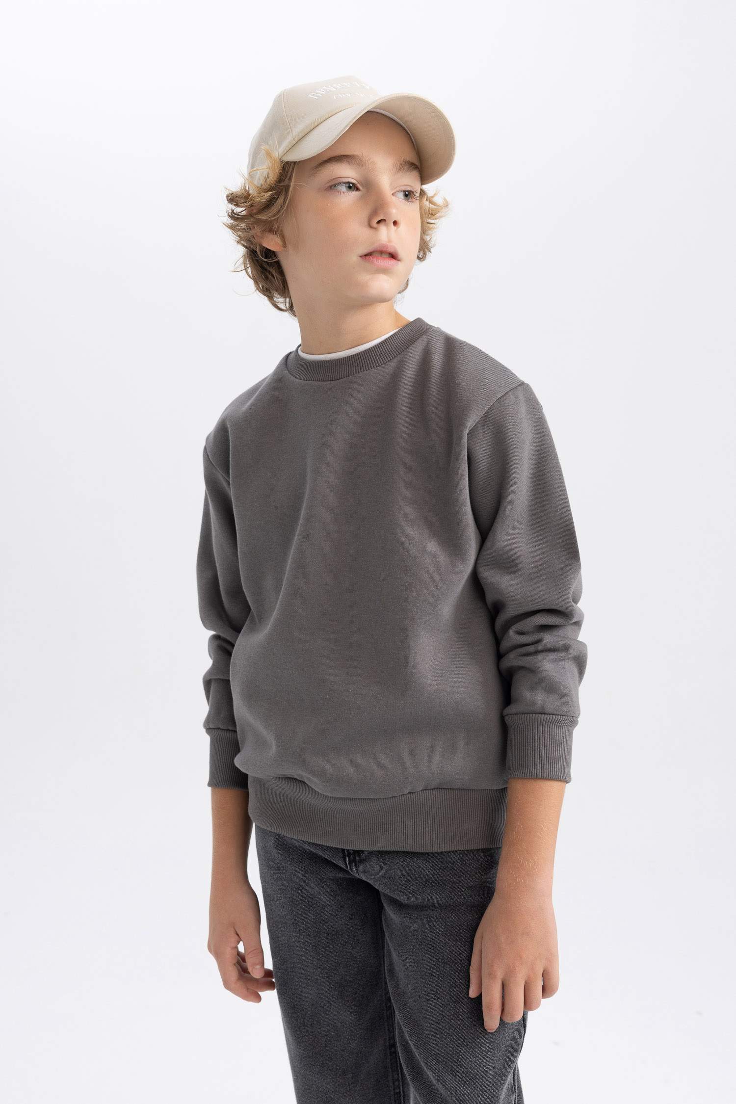 Erkek Çocuk Bisiklet Yaka Basic Düz Sweatshirt