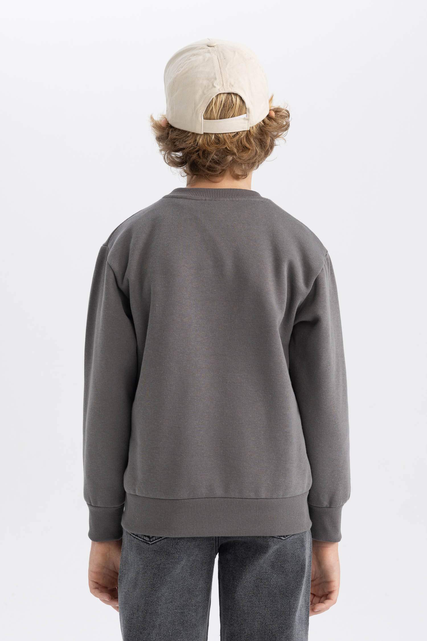 Erkek Çocuk Bisiklet Yaka Basic Düz Sweatshirt