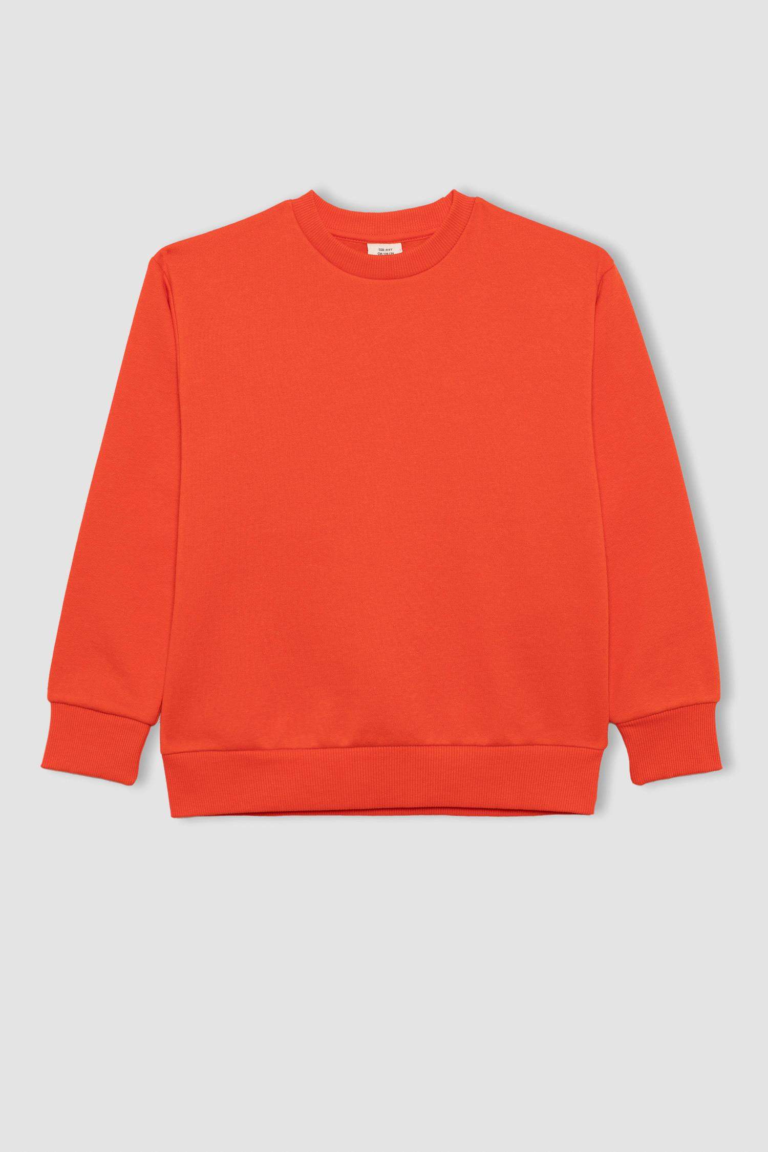 Erkek Çocuk Bisiklet Yaka Basic Düz Sweatshirt