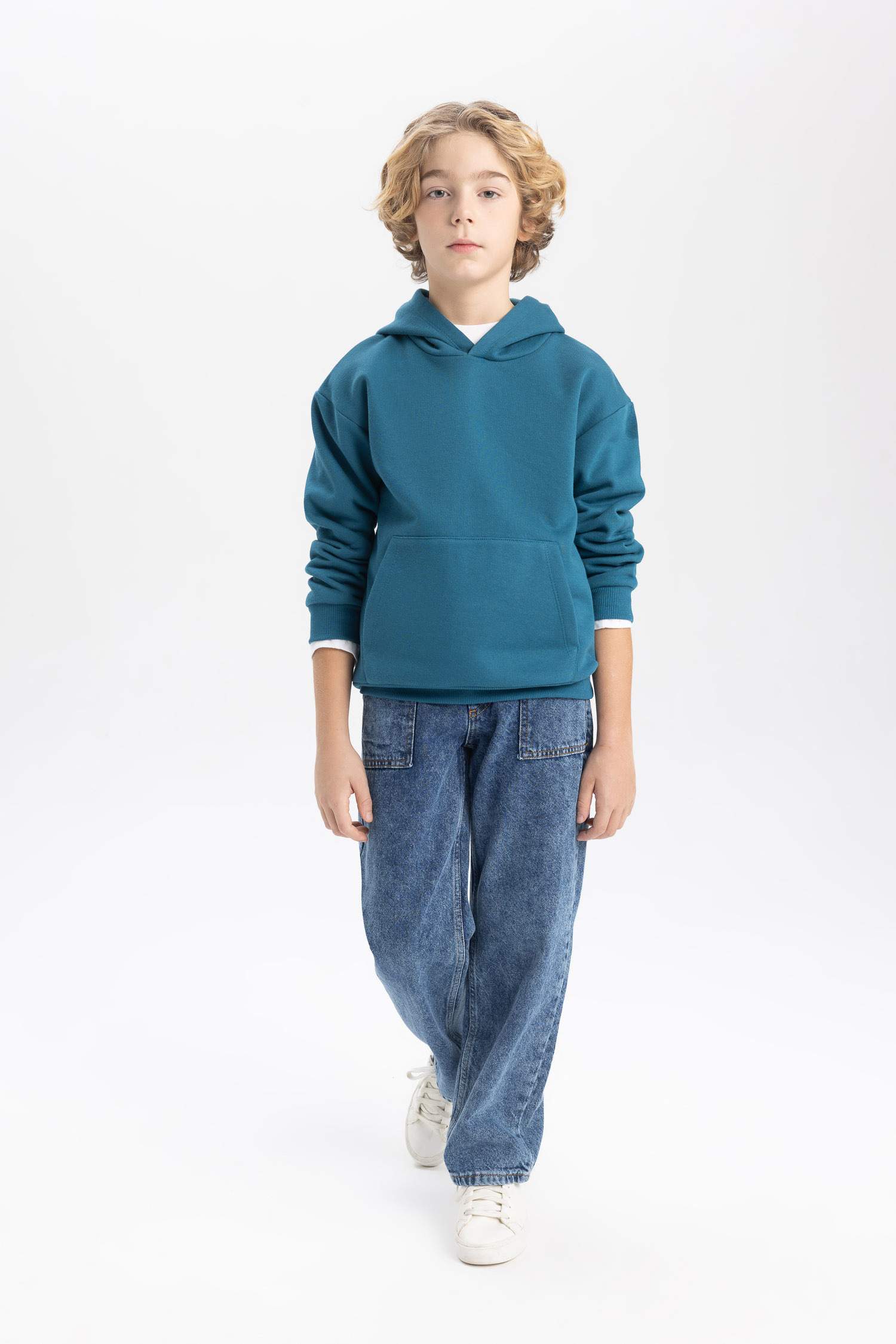 Erkek Çocuk Basic Düz Kapüşonlu Sweatshirt