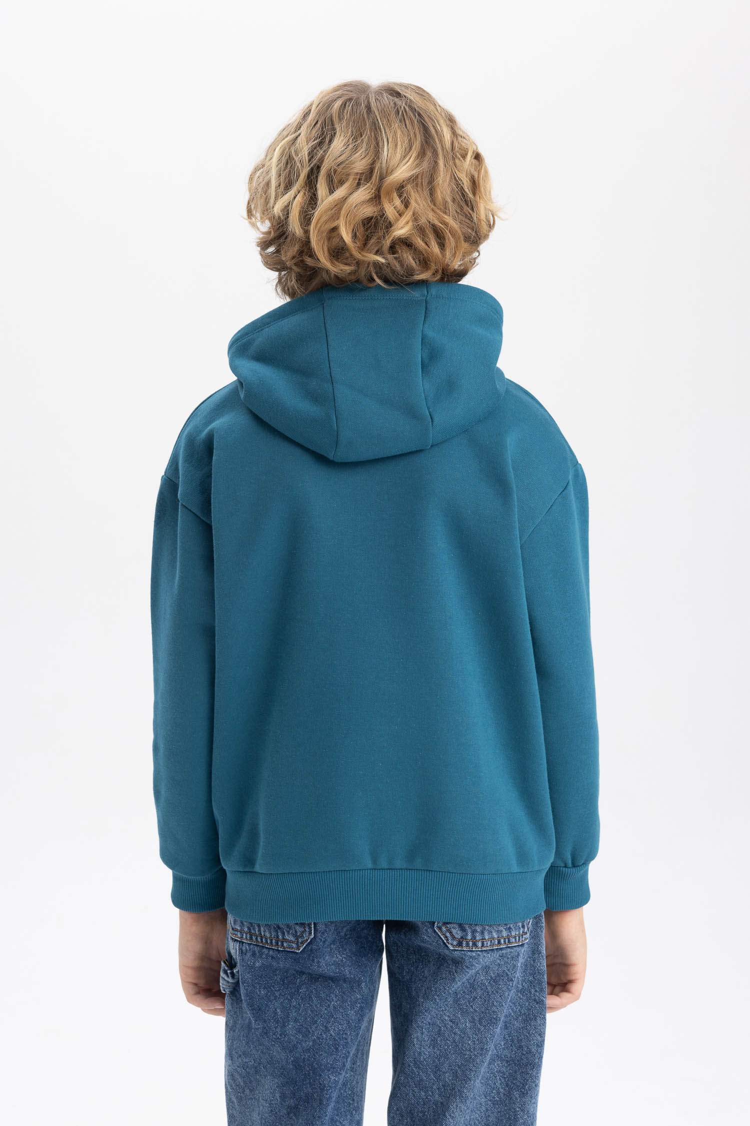 Erkek Çocuk Basic Düz Kapüşonlu Sweatshirt