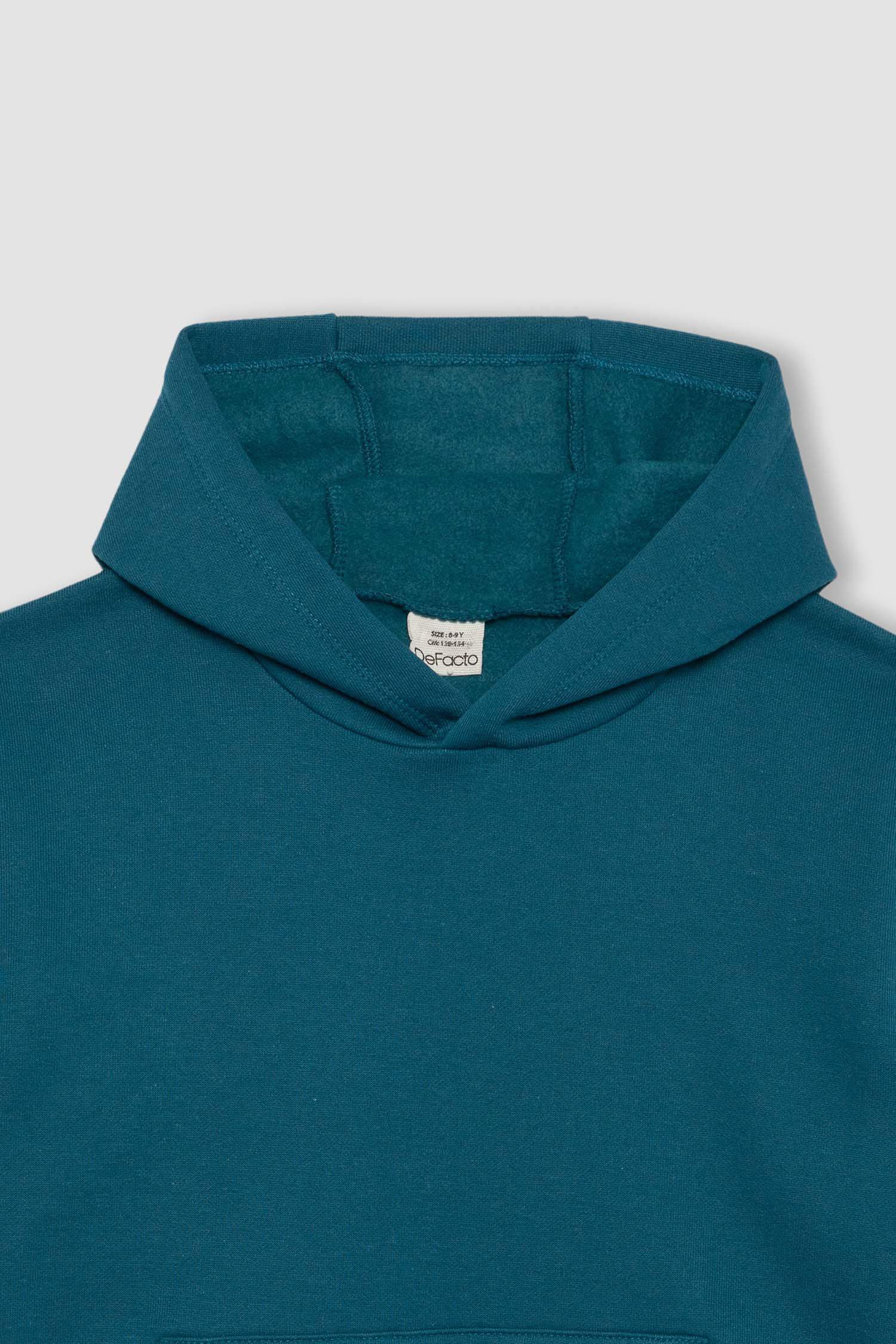 Erkek Çocuk Basic Düz Kapüşonlu Sweatshirt