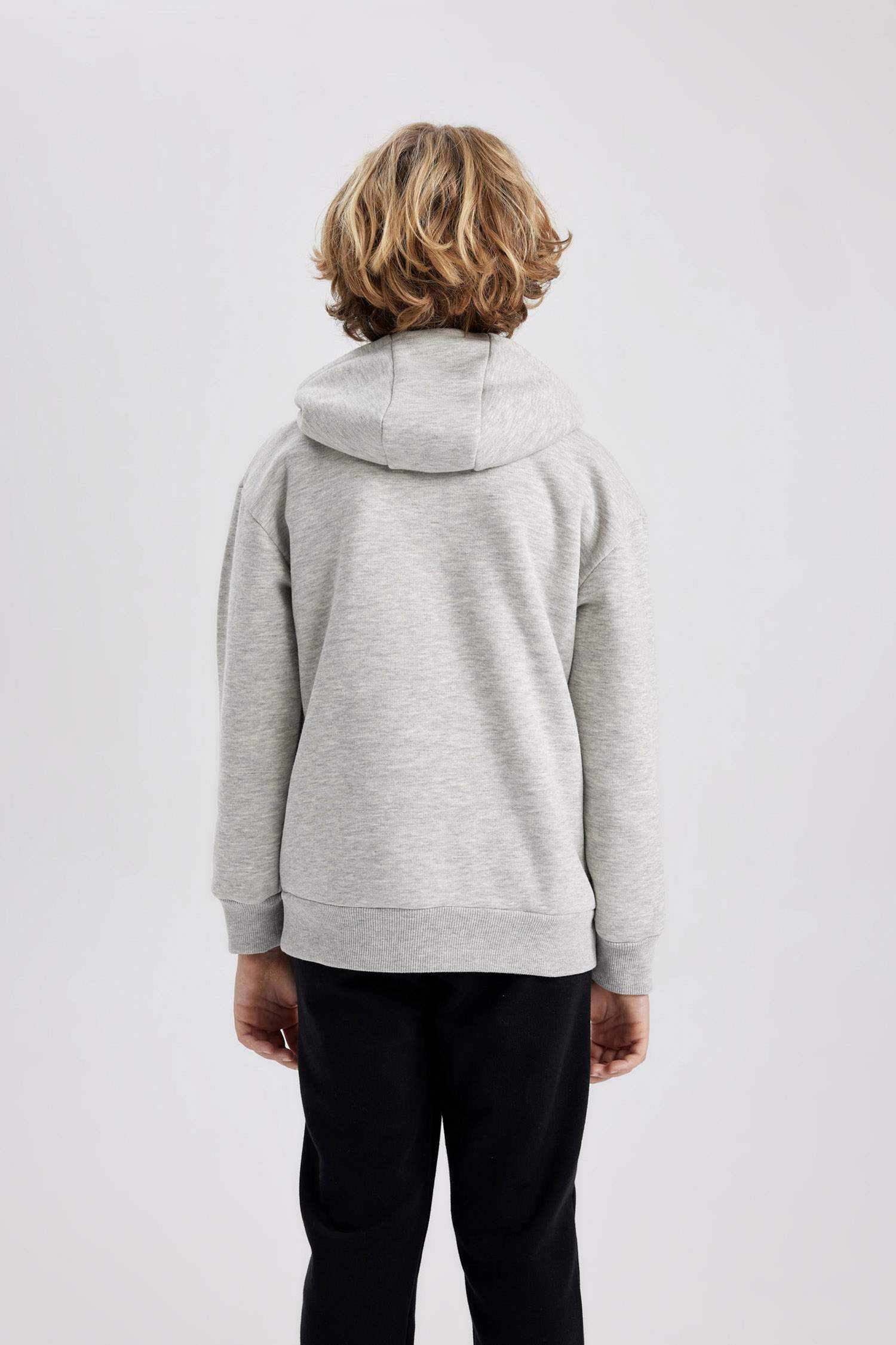 Erkek Çocuk Basic Düz Kapüşonlu Sweatshirt