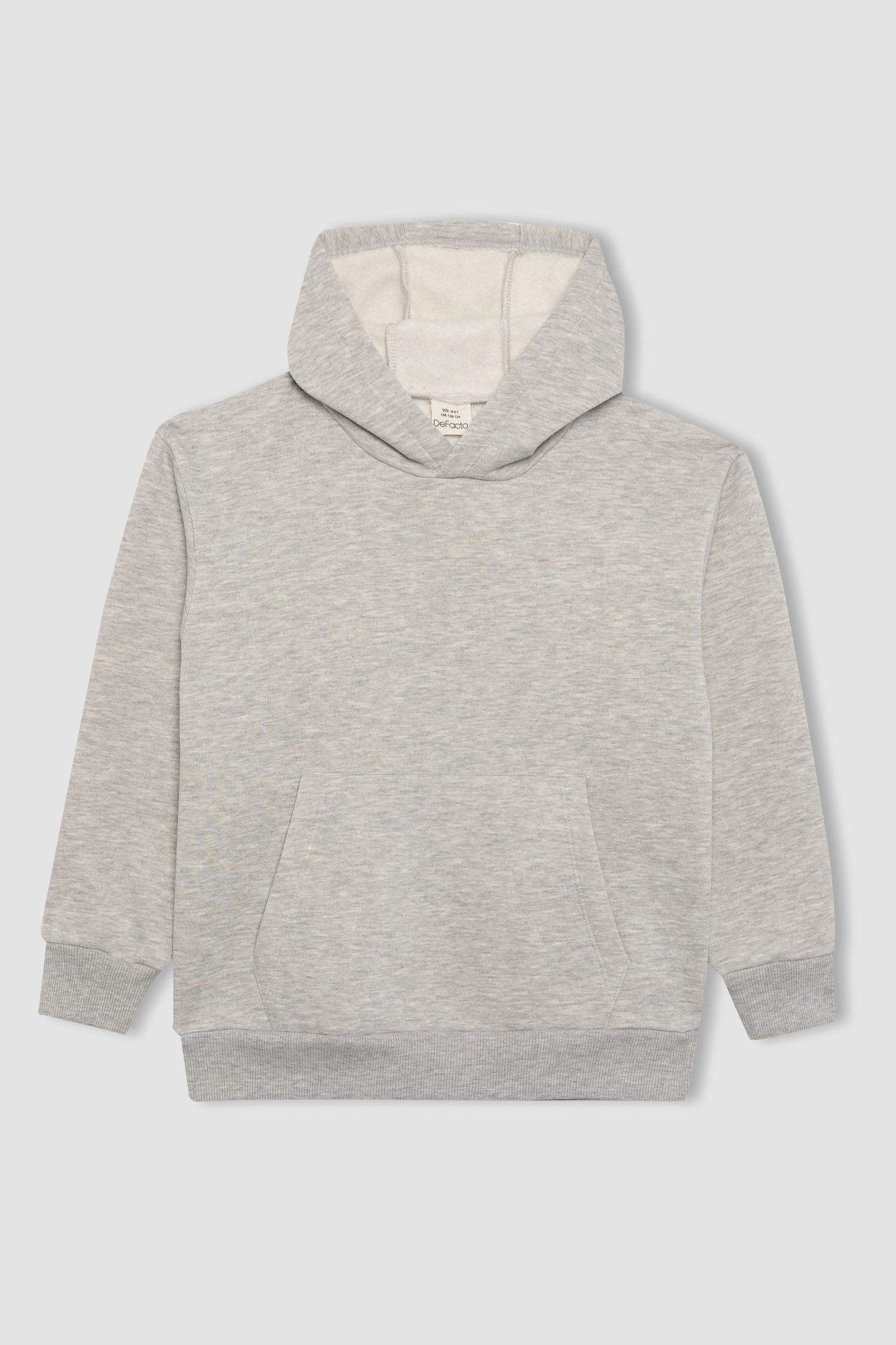 Erkek Çocuk Basic Düz Kapüşonlu Sweatshirt