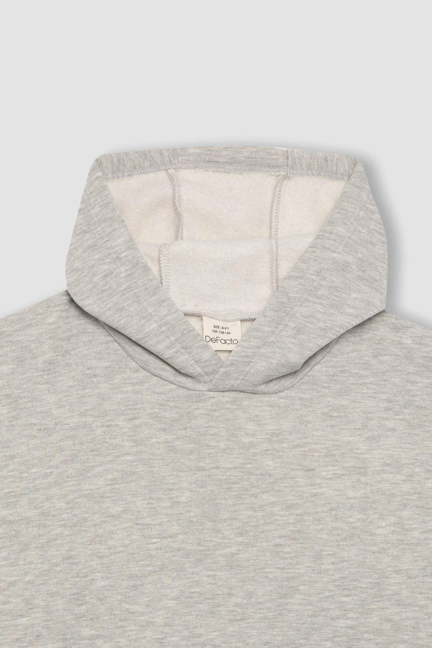 Erkek Çocuk Basic Düz Kapüşonlu Sweatshirt