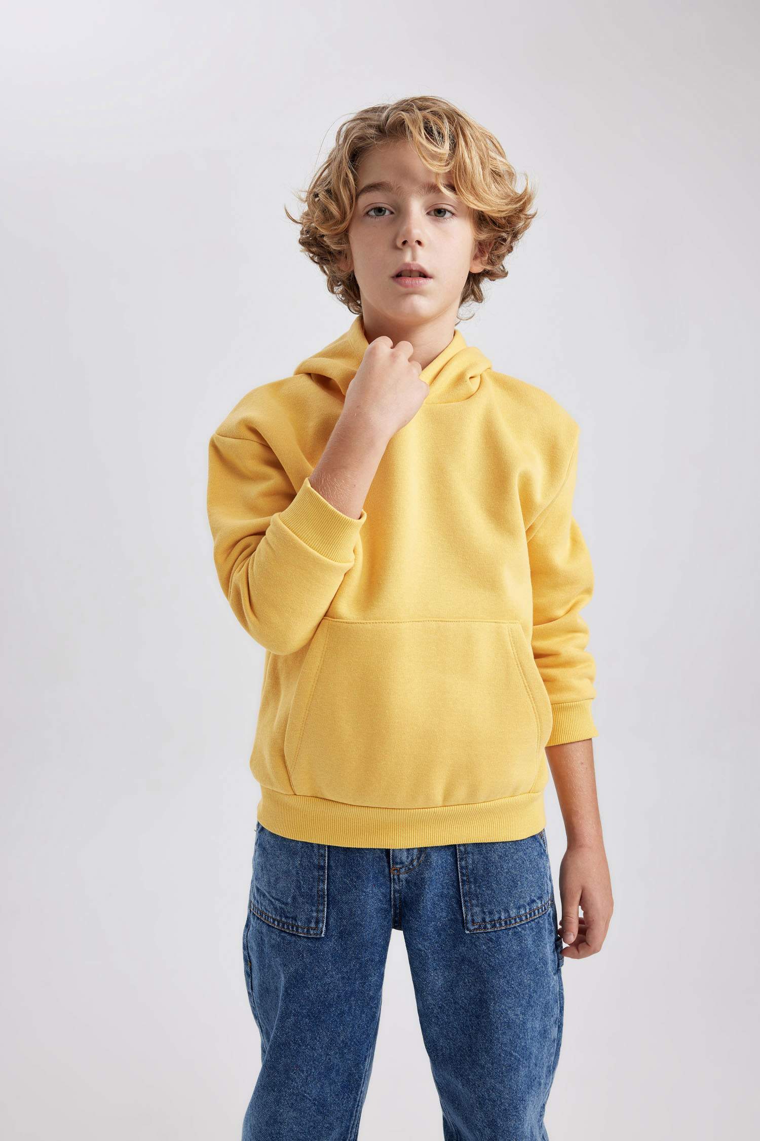 Erkek Çocuk Basic Düz Kapüşonlu Sweatshirt