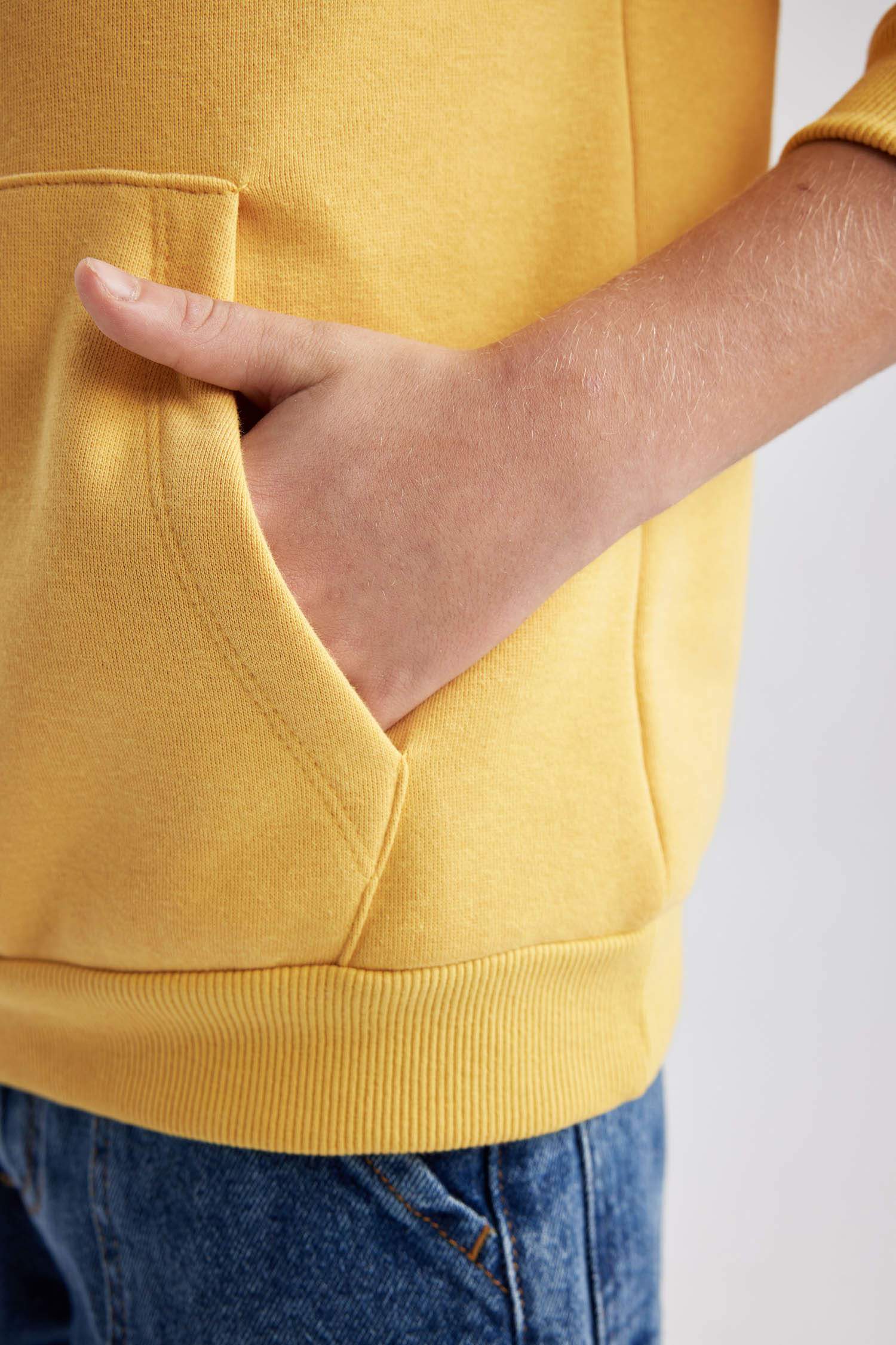 Erkek Çocuk Basic Düz Kapüşonlu Sweatshirt