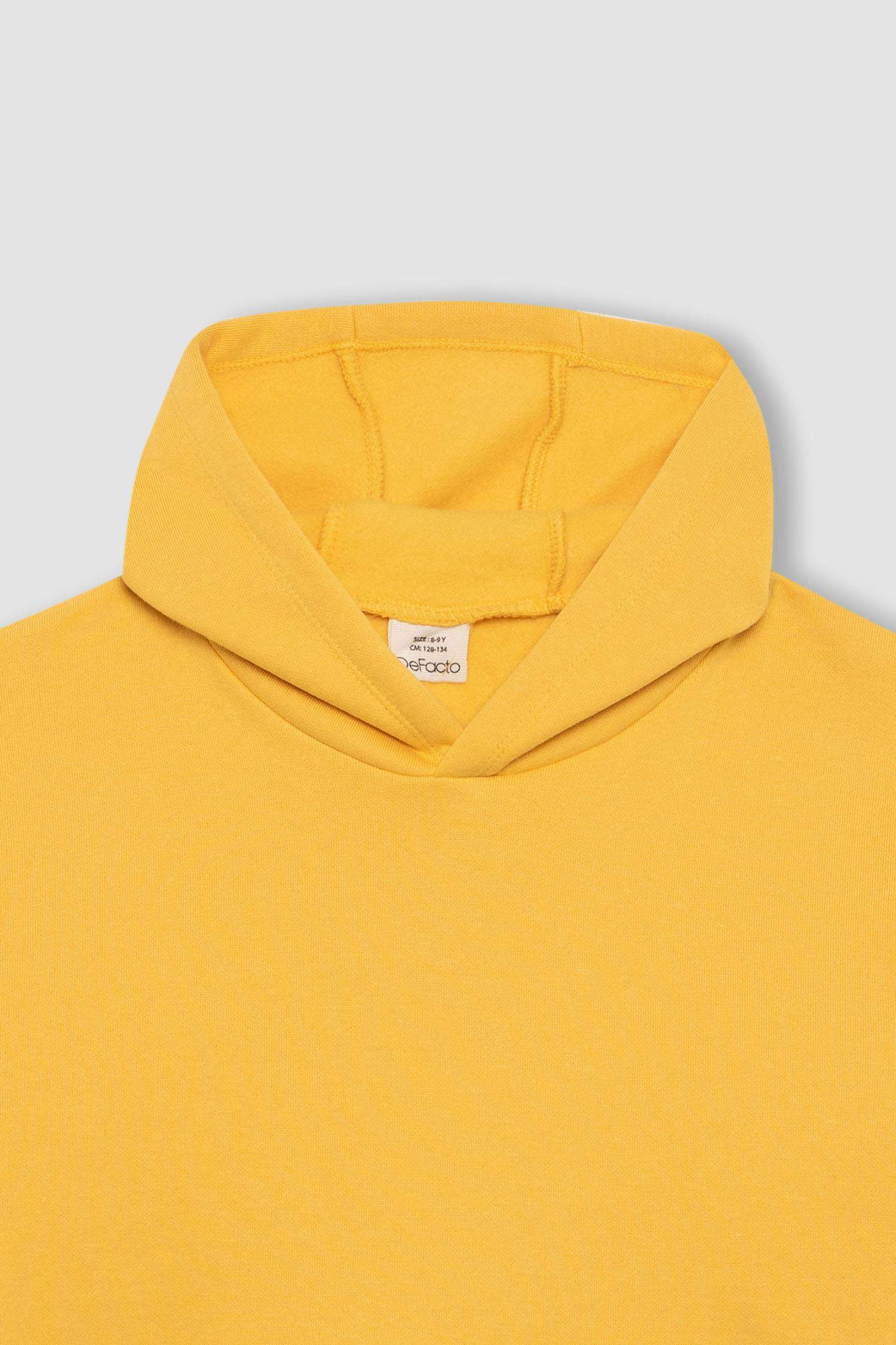 Erkek Çocuk Basic Düz Kapüşonlu Sweatshirt