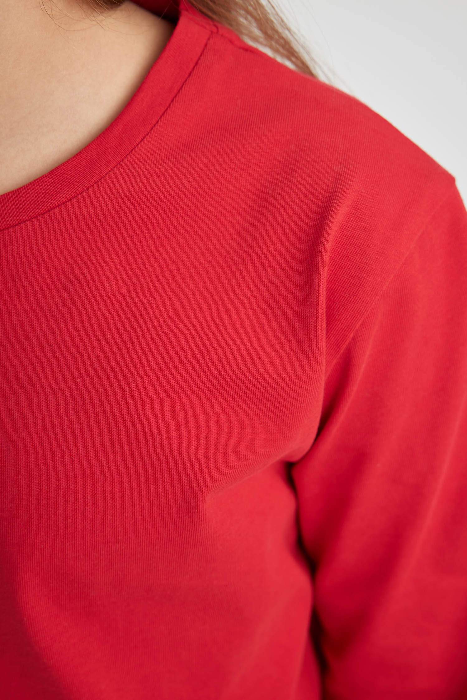 تيشيرت بناتي سادة ردن طويل قصة عادية بياخة مستديرة