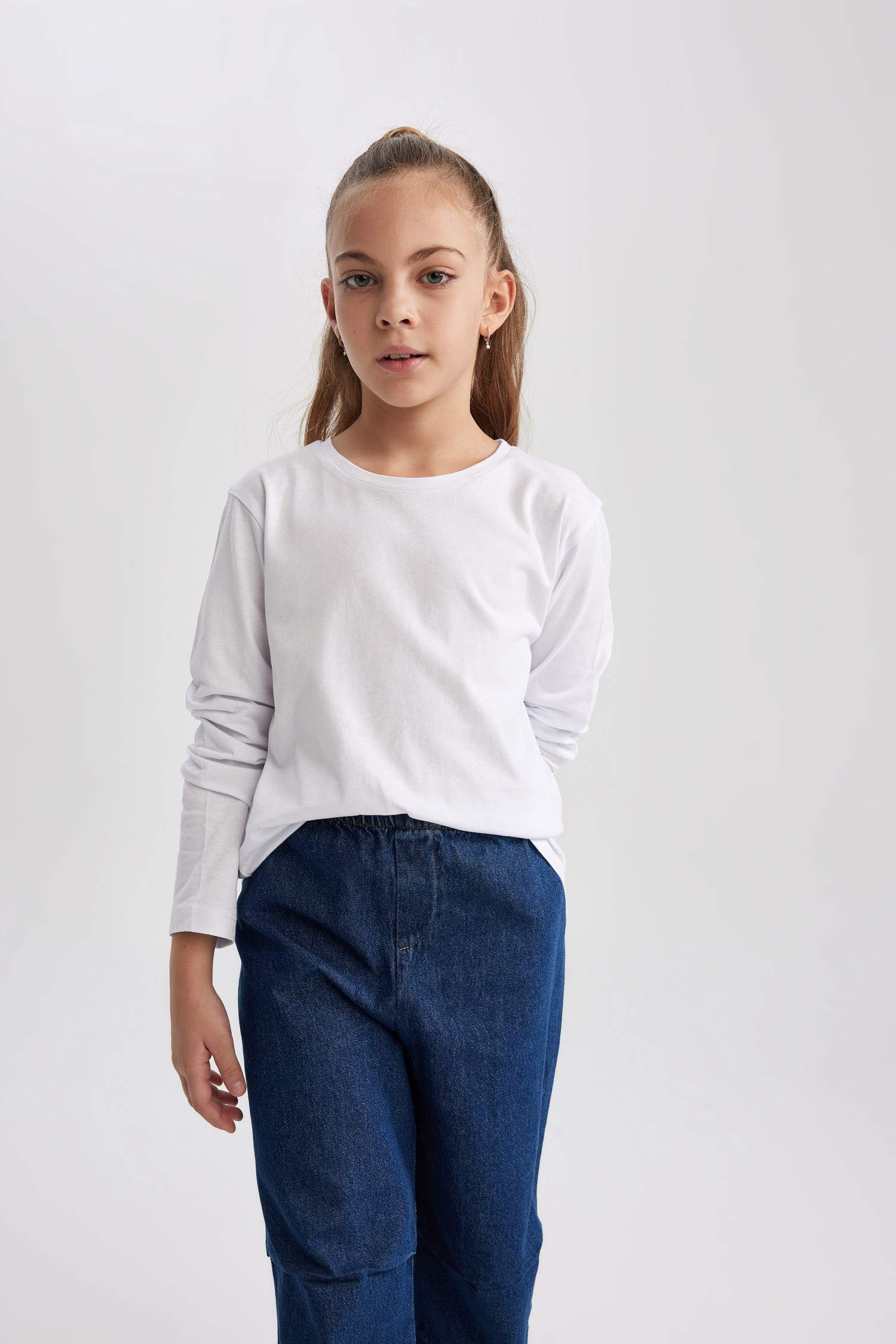 تيشيرت بناتي سادة ردن طويل قصة عادية بياخة مستديرة