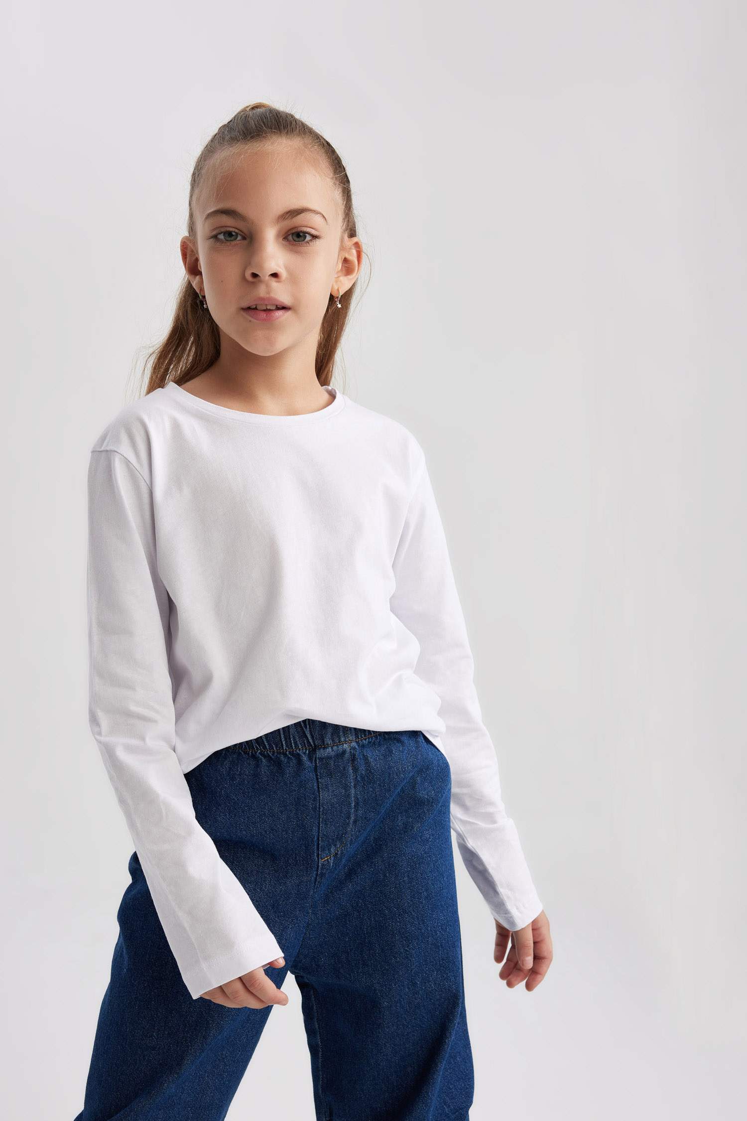 تيشيرت بناتي سادة ردن طويل قصة عادية بياخة مستديرة