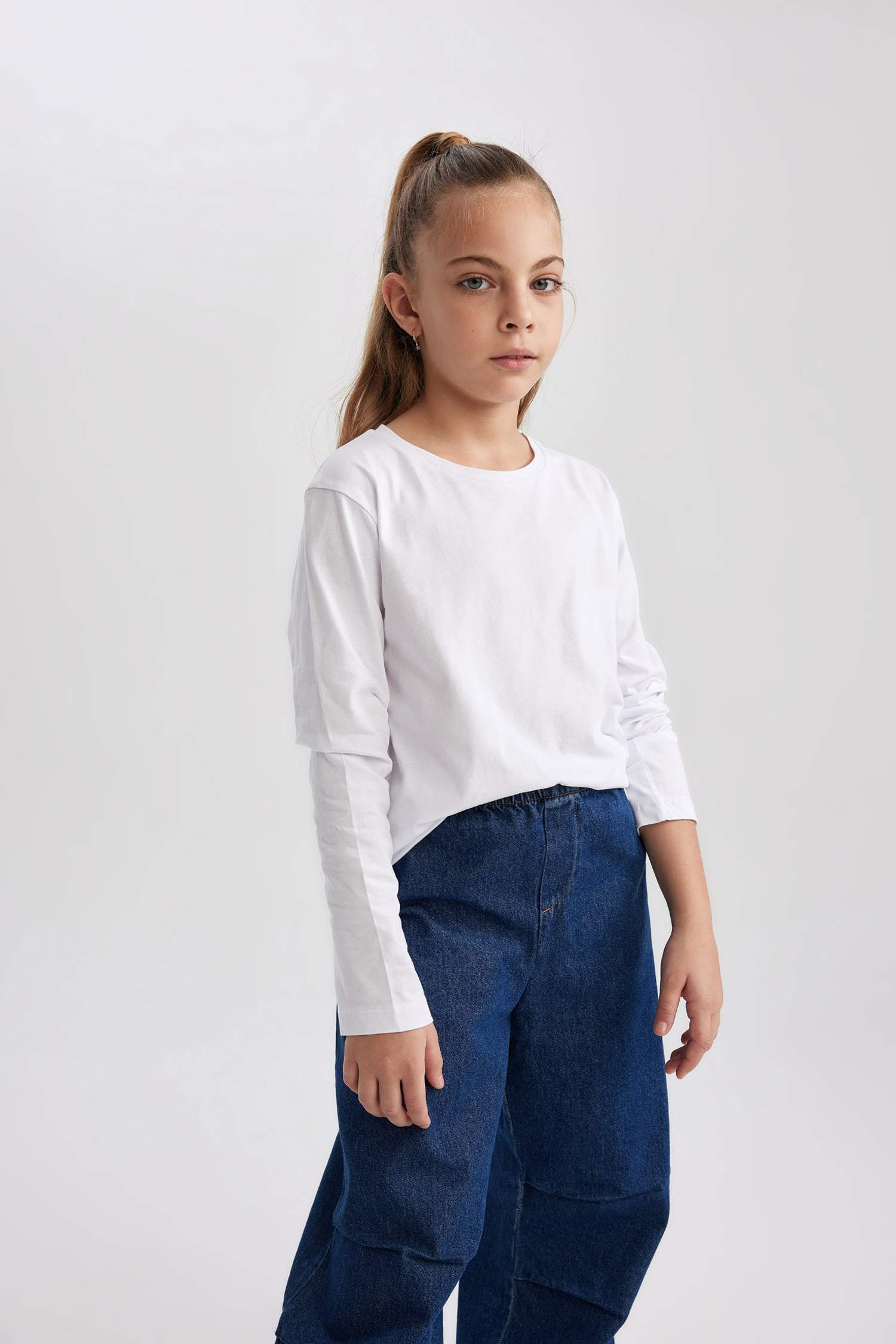 تيشيرت بناتي سادة ردن طويل قصة عادية بياخة مستديرة