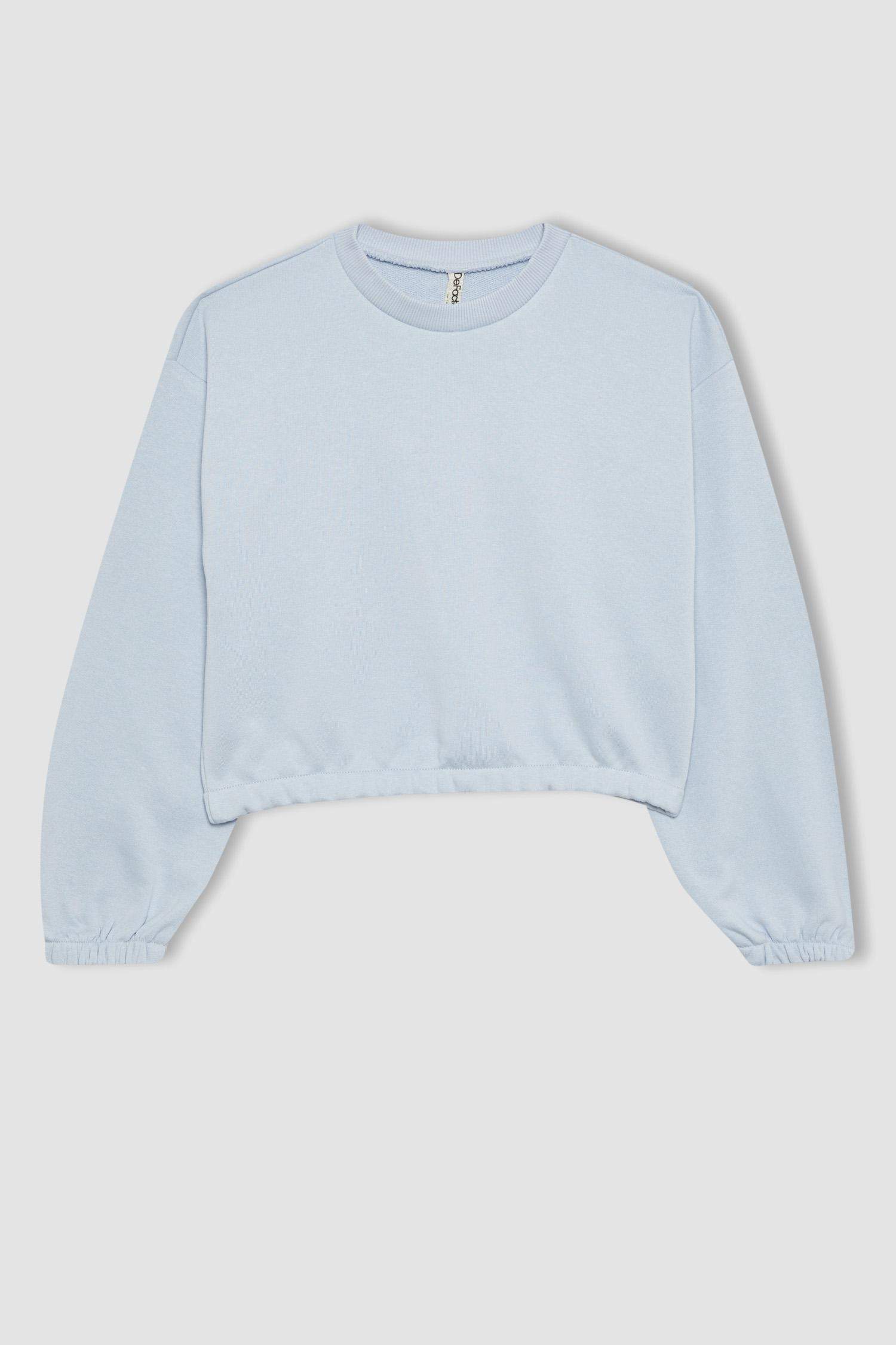 Kız Çocuk Bisiklet Yaka Basic Düz Sweatshirt