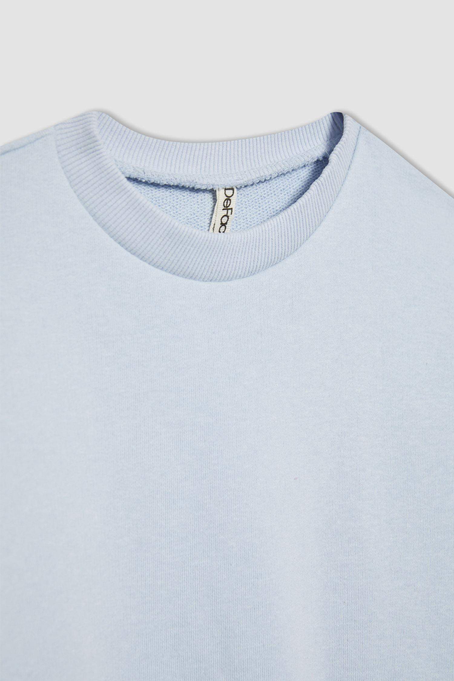 Kız Çocuk Bisiklet Yaka Basic Düz Sweatshirt