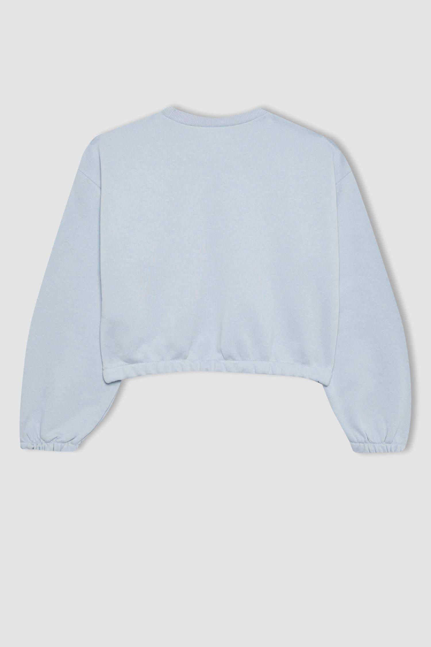 Kız Çocuk Bisiklet Yaka Basic Düz Sweatshirt