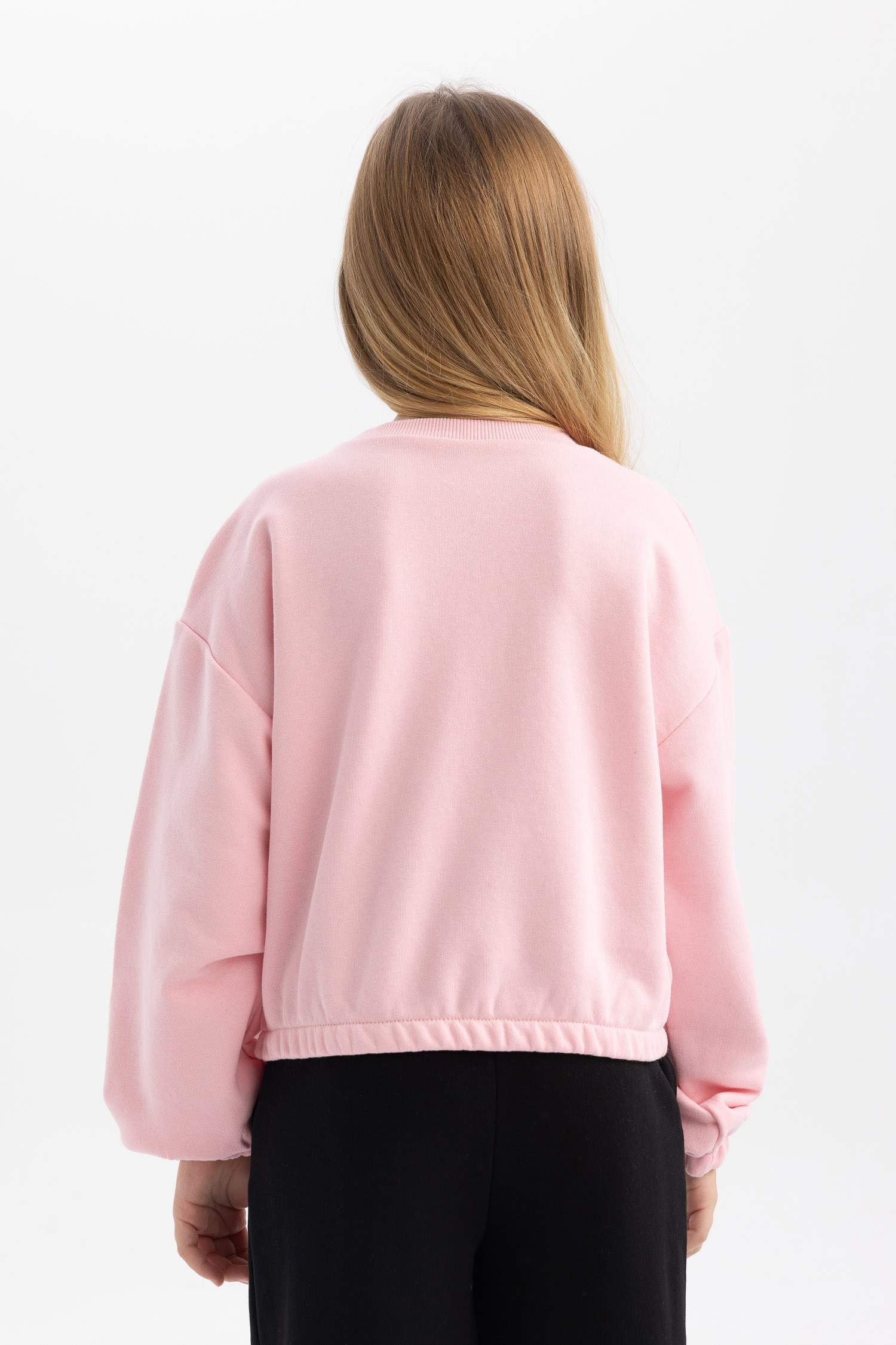 Kız Çocuk Bisiklet Yaka Basic Düz Sweatshirt