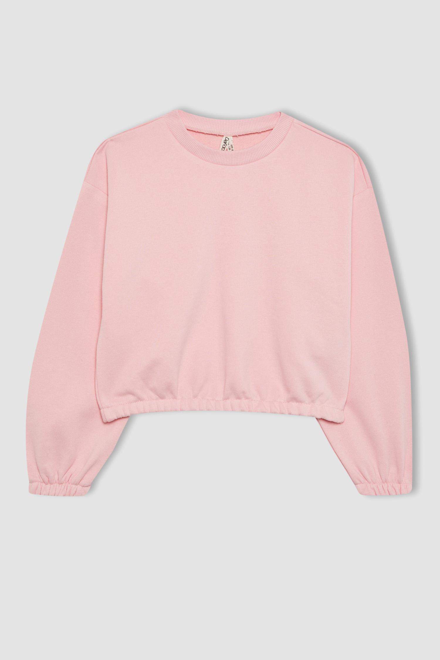 Kız Çocuk Bisiklet Yaka Basic Düz Sweatshirt