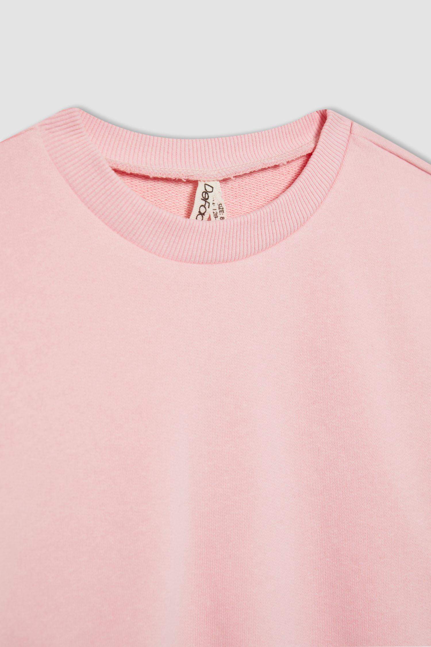 Kız Çocuk Bisiklet Yaka Basic Düz Sweatshirt