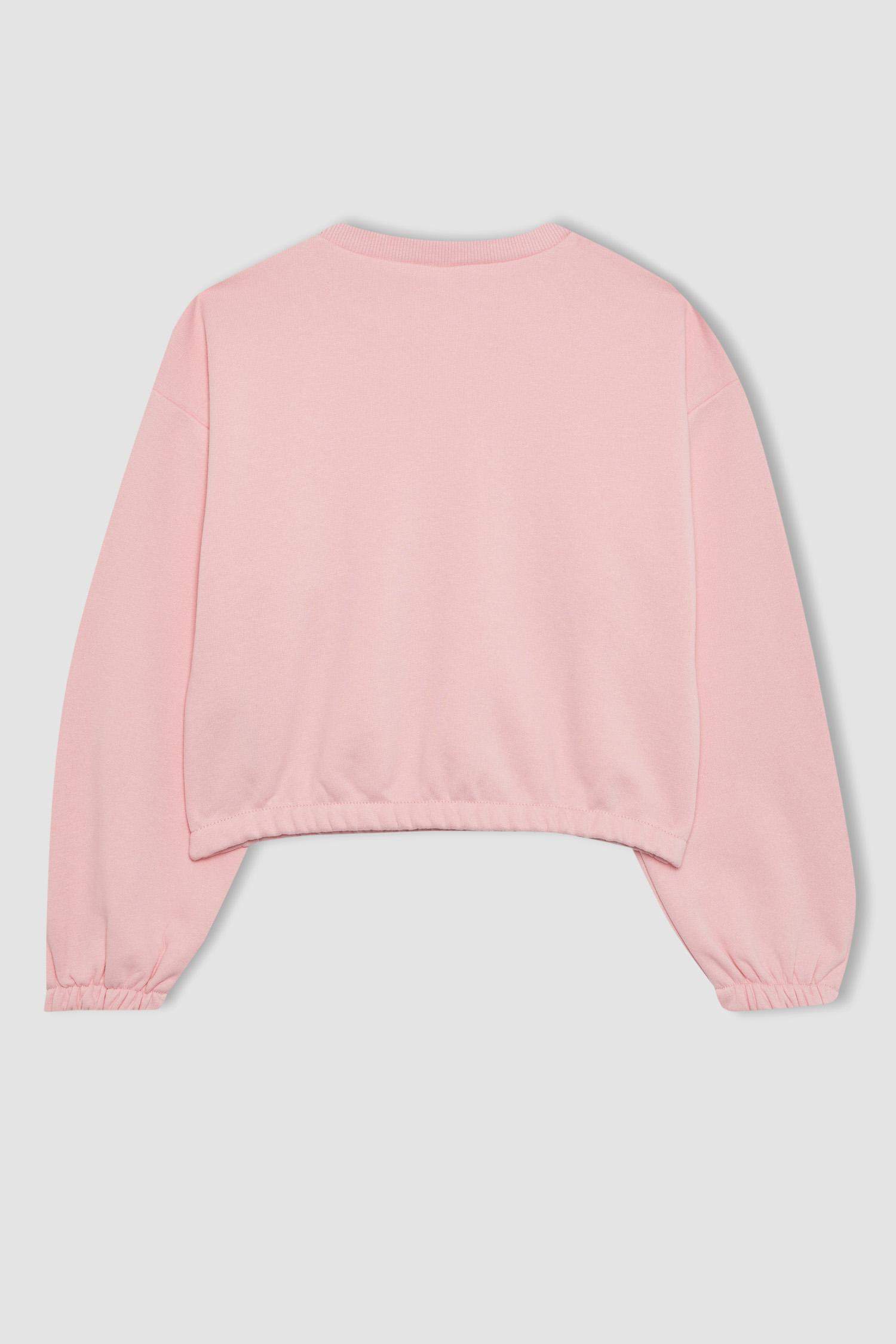 Kız Çocuk Bisiklet Yaka Basic Düz Sweatshirt