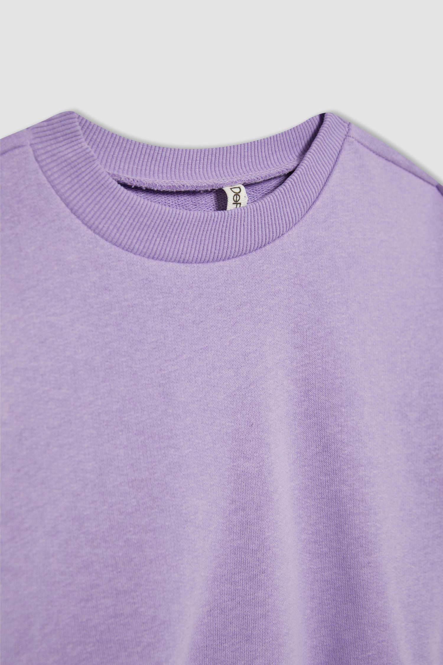 Kız Çocuk Bisiklet Yaka Basic Düz Sweatshirt