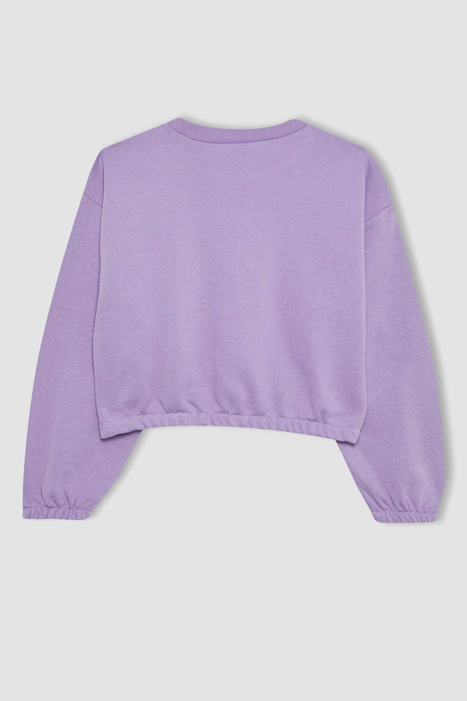 Kız Çocuk Bisiklet Yaka Basic Düz Sweatshirt