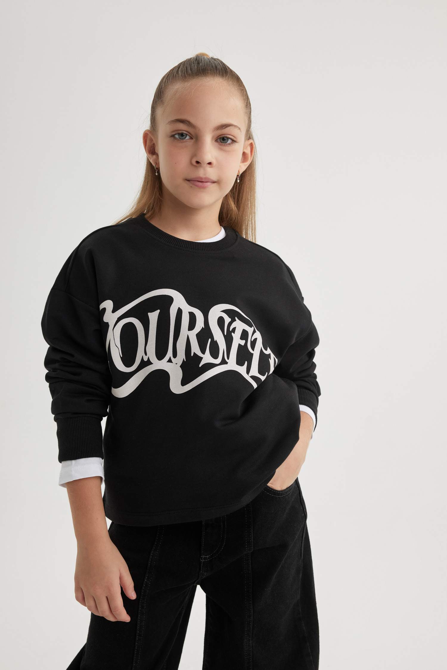 تيشيرت كروب بناتي ردن طويل مطبوع