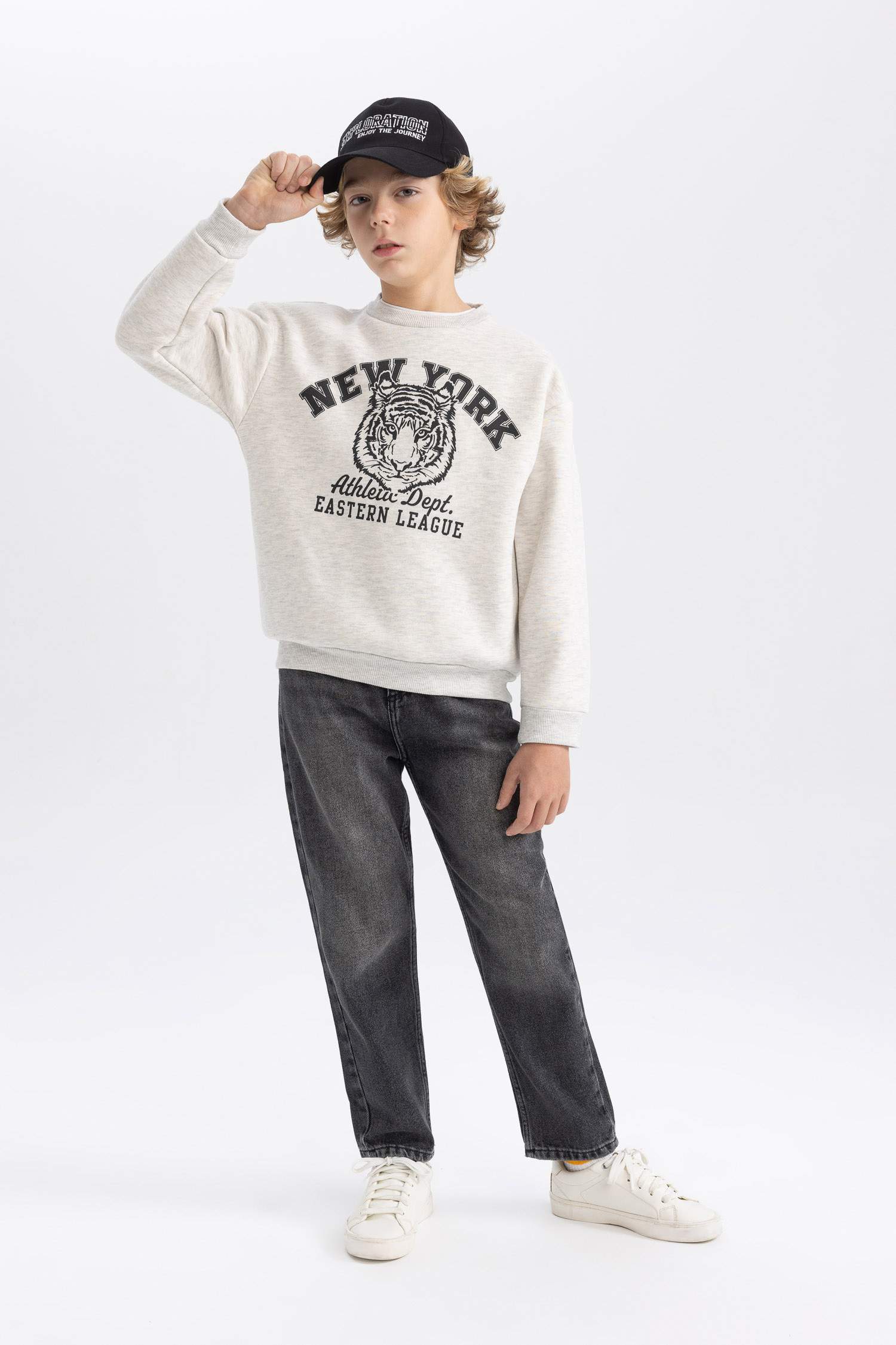 Erkek Çocuk Bisiklet Yaka Baskılı Sweatshirt