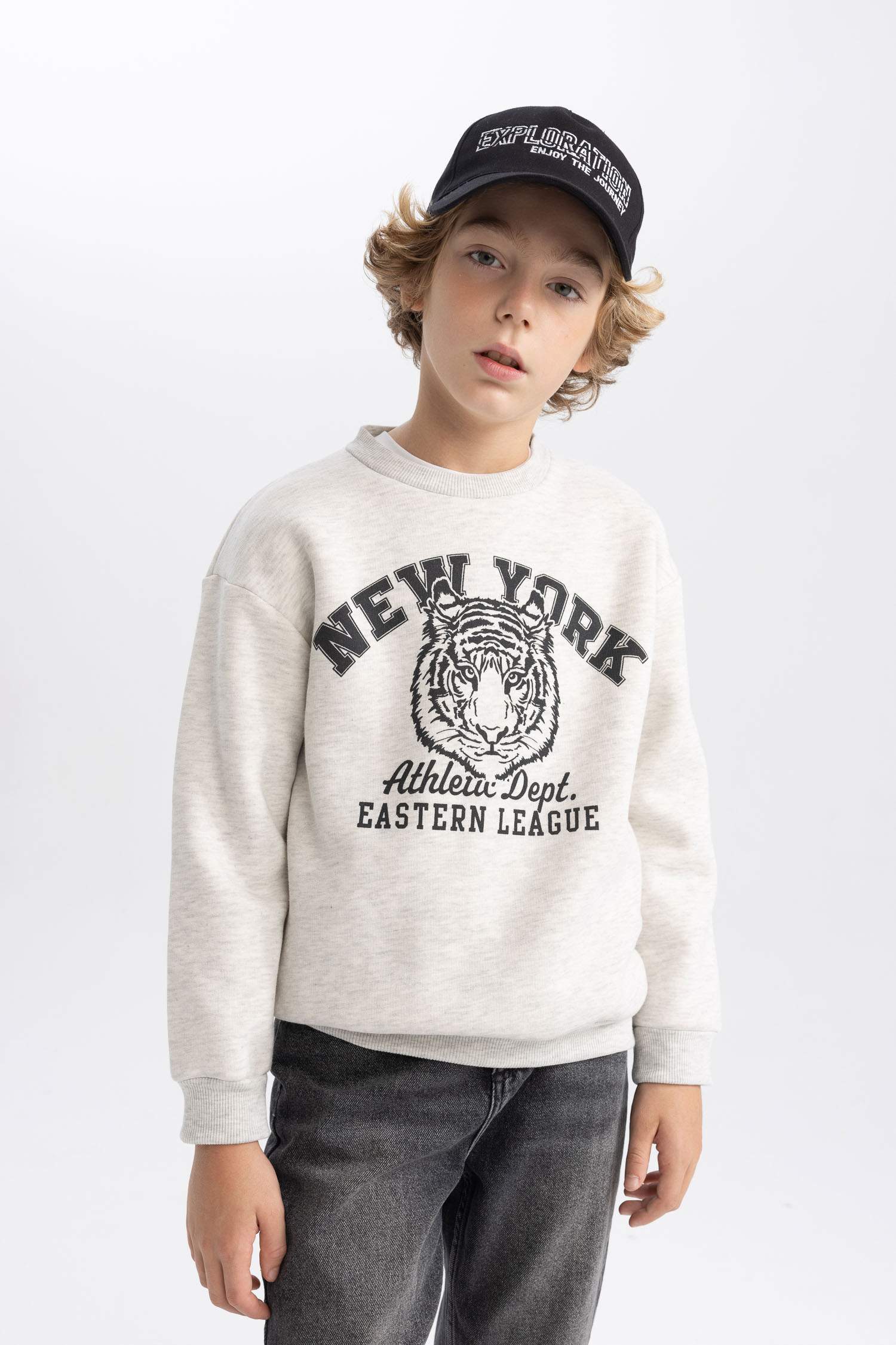 Erkek Çocuk Bisiklet Yaka Baskılı Sweatshirt