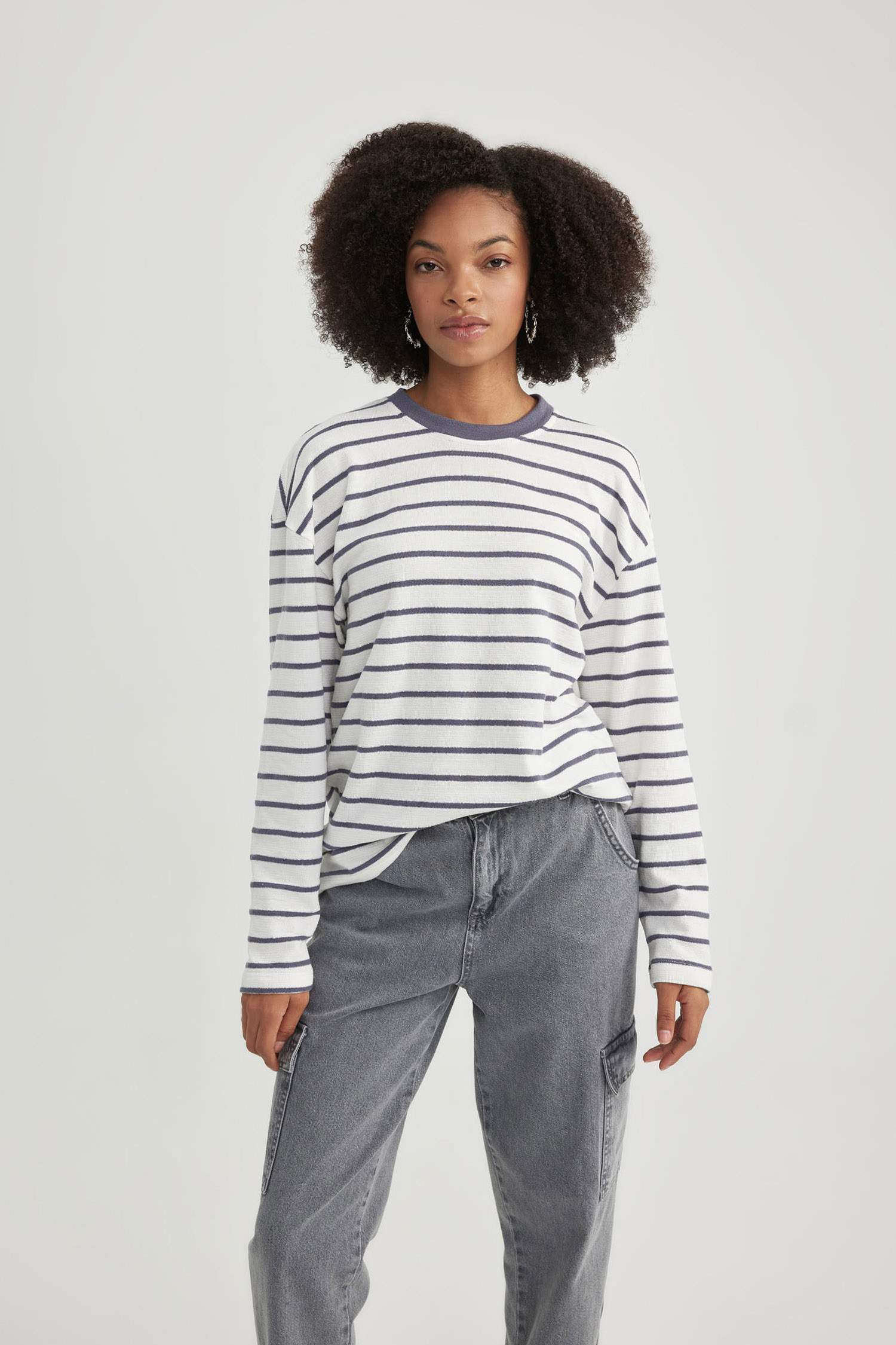 Bisiklet Yaka Çizgili Uzun Kollu Tişört