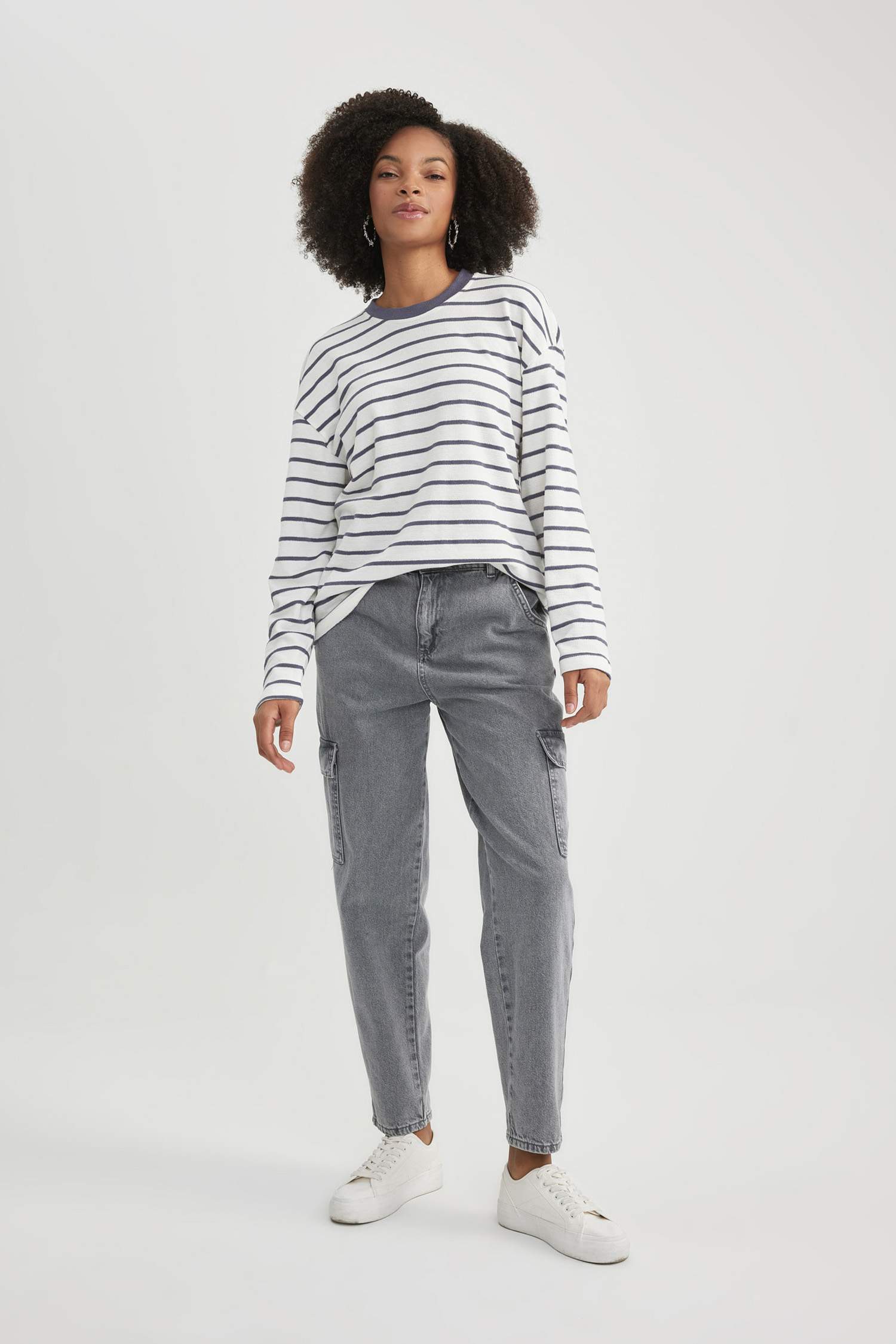 Bisiklet Yaka Çizgili Uzun Kollu Tişört