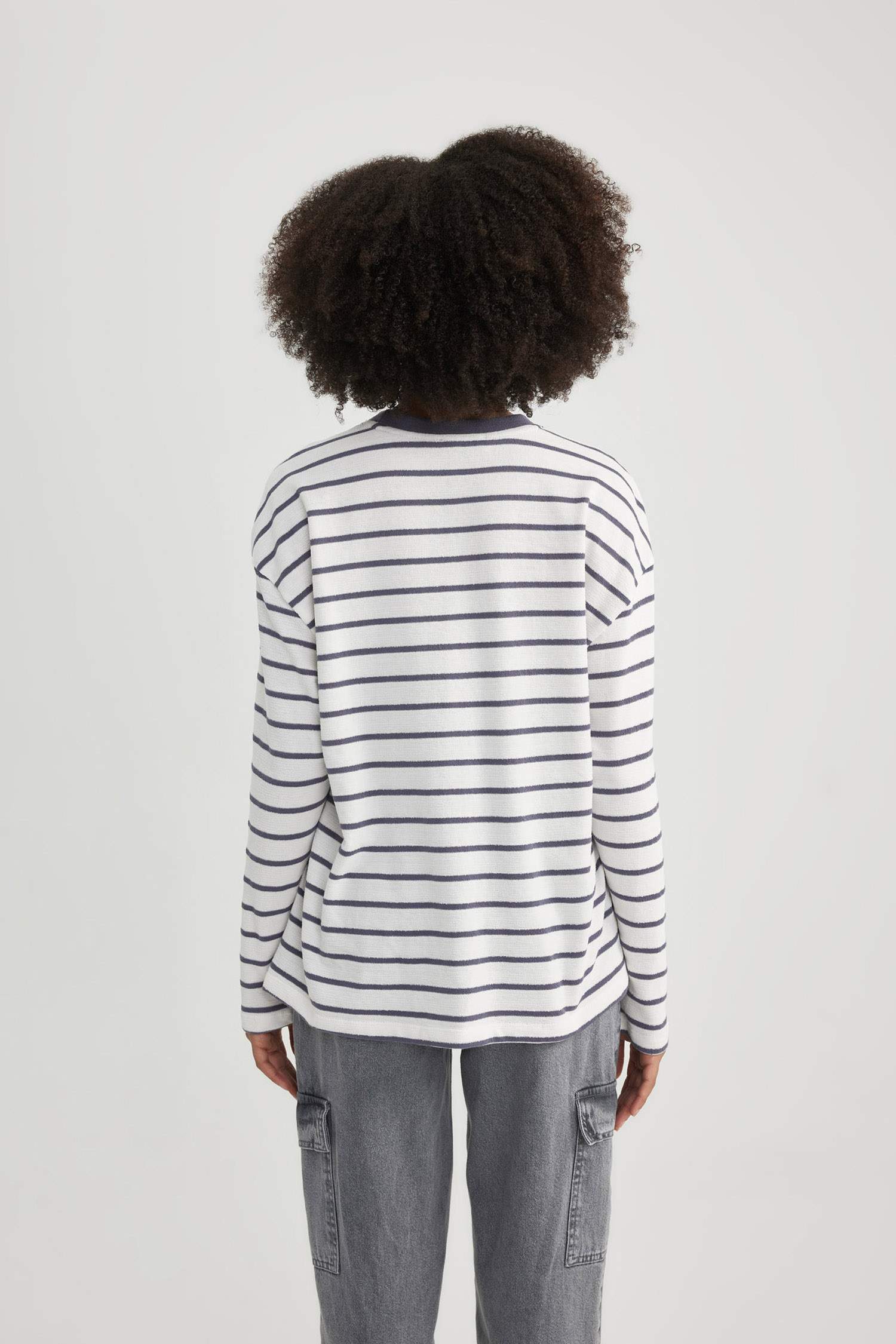 Bisiklet Yaka Çizgili Uzun Kollu Tişört