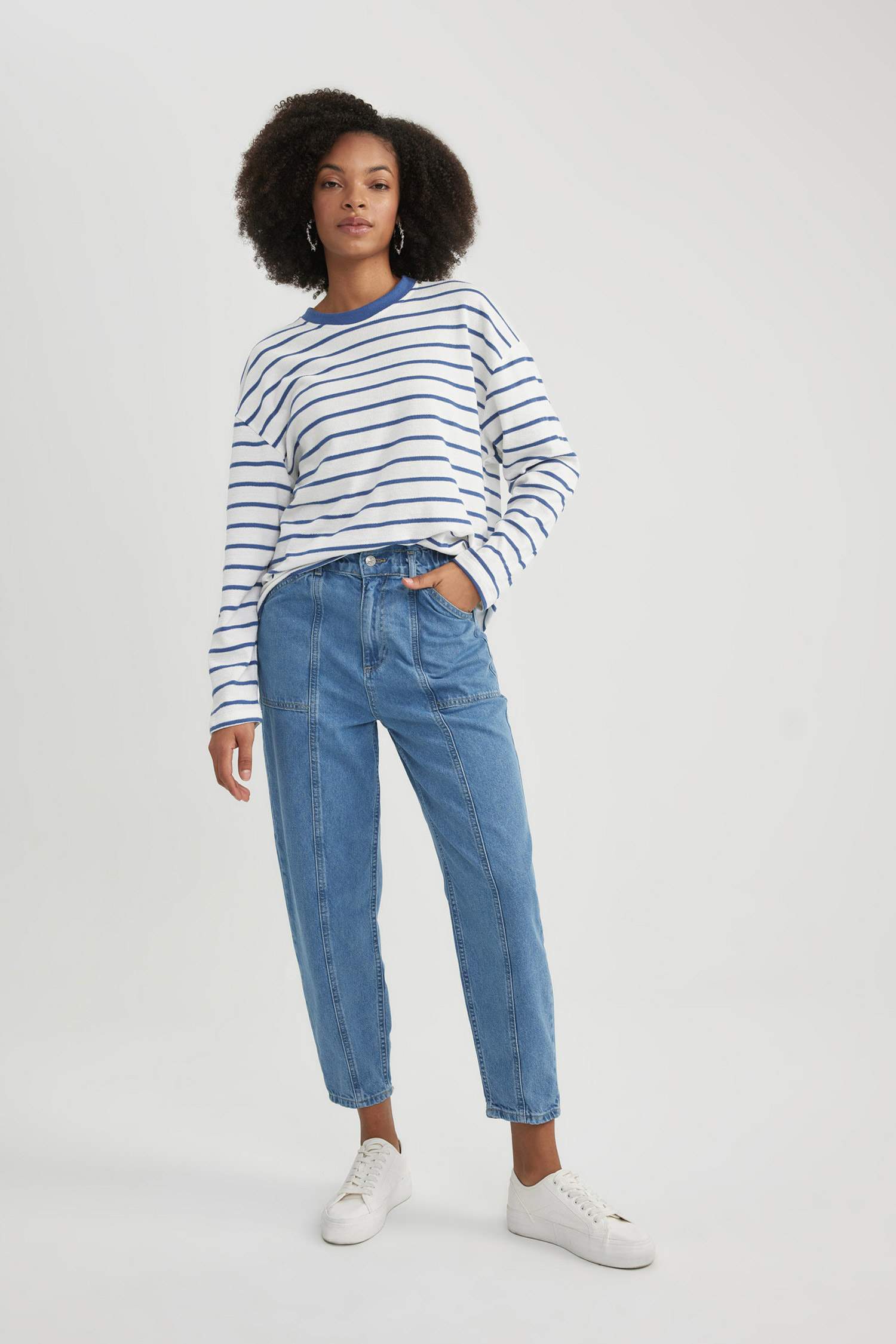 Bisiklet Yaka Çizgili Uzun Kollu Tişört