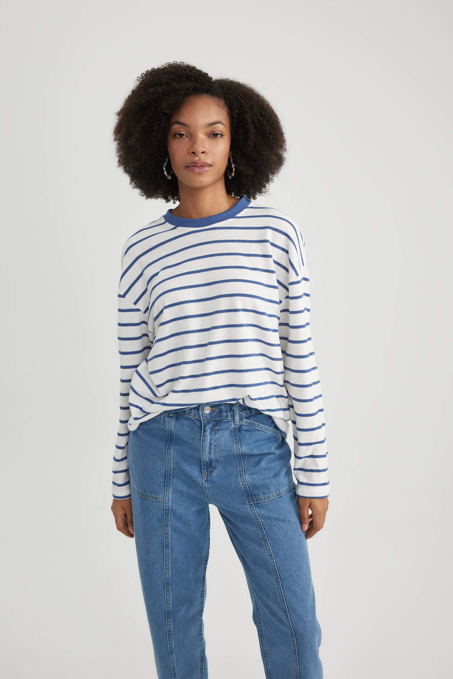 Bisiklet Yaka Çizgili Uzun Kollu Tişört