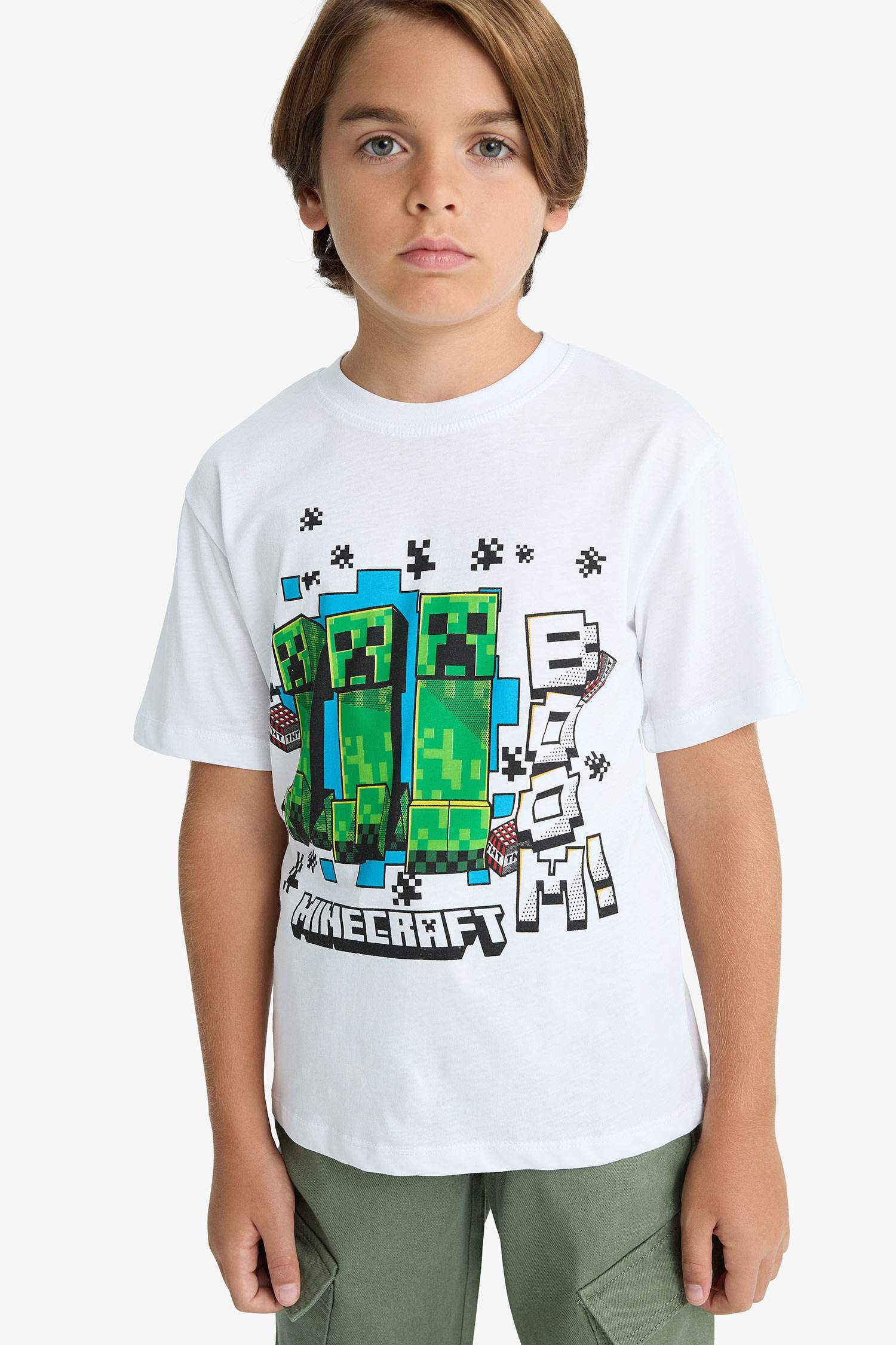 Erkek Çocuk Minecraft Bisiklet Yaka Kısa Kollu Tişört