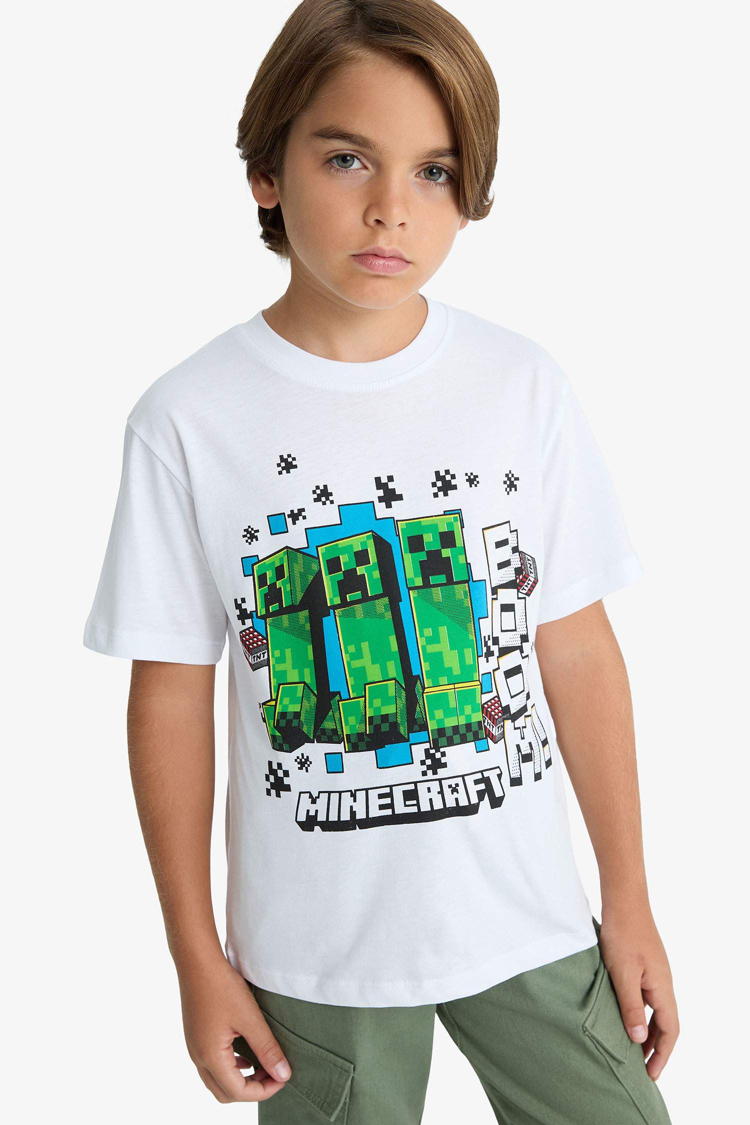 Erkek Çocuk Minecraft Bisiklet Yaka Kısa Kollu Tişört