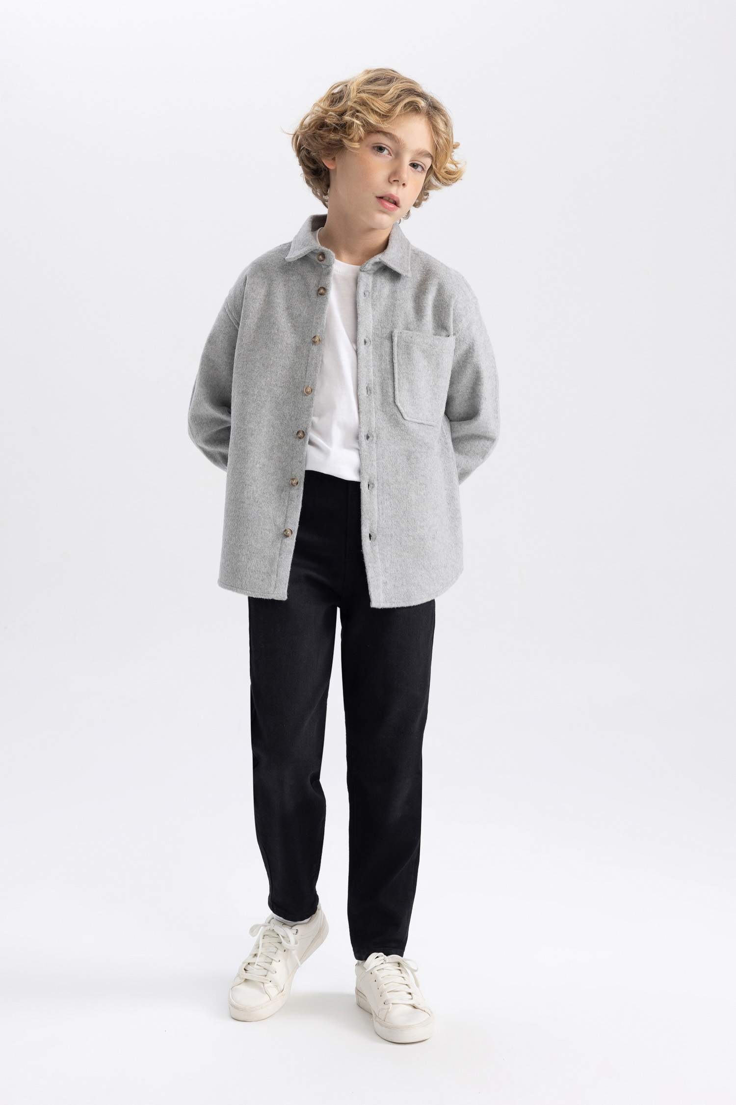 Erkek Çocuk Oversize Geniş Kalıp Yün Görünümlü Uzun Kollu Gömlek