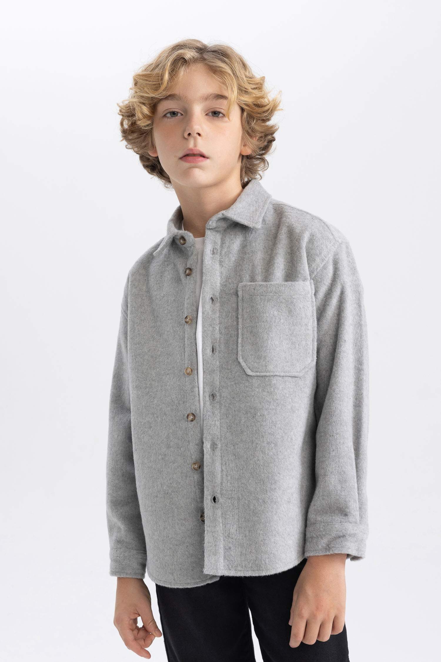 Erkek Çocuk Oversize Geniş Kalıp Yün Görünümlü Uzun Kollu Gömlek