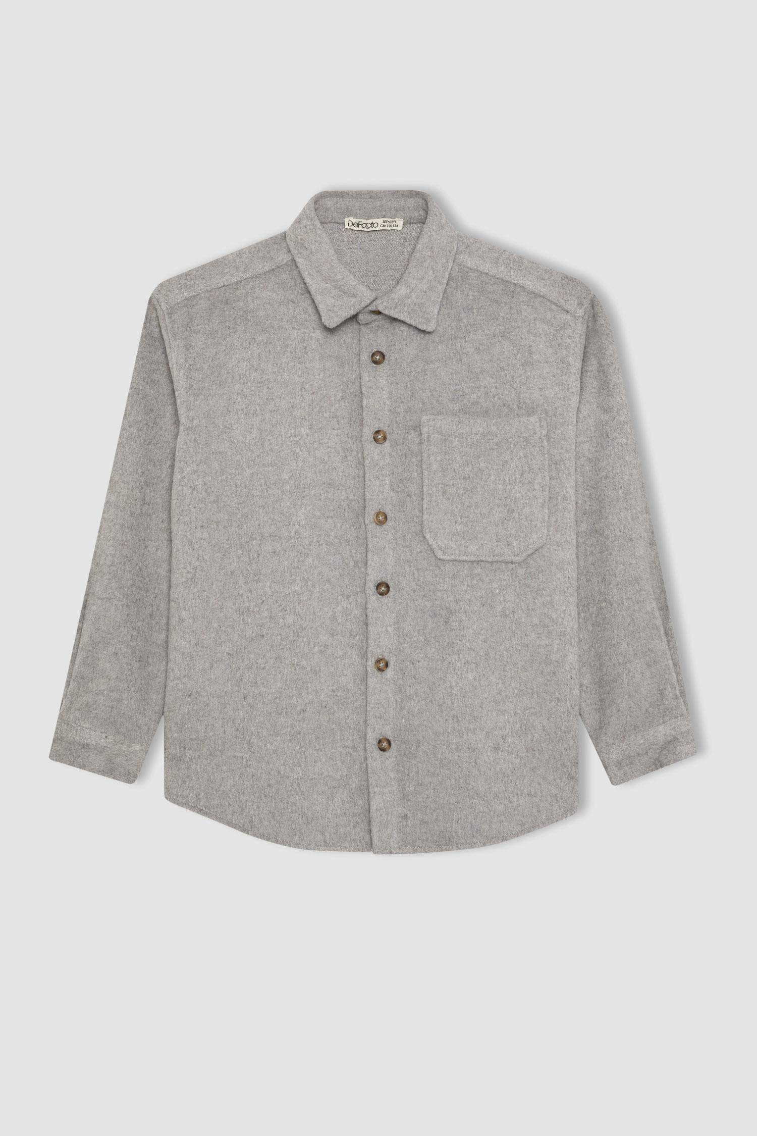 Erkek Çocuk Oversize Geniş Kalıp Yün Görünümlü Uzun Kollu Gömlek