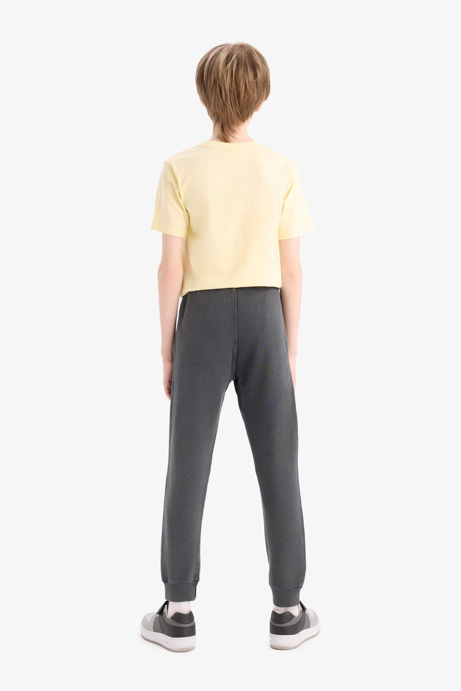 Erkek Çocuk Antrasit Beli Paçası Lastikli Cepli Basic Düz Jogger Eşofman Altı