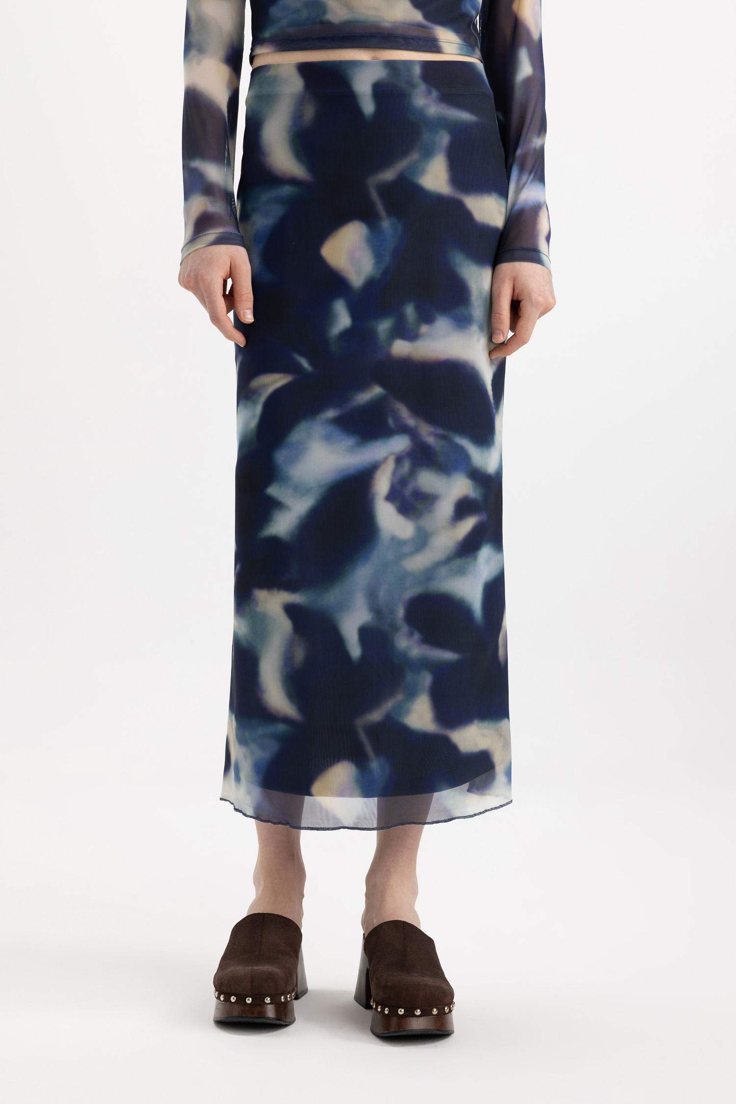 Jupe midi crayon en tulle doublée à motif batik à taille normale